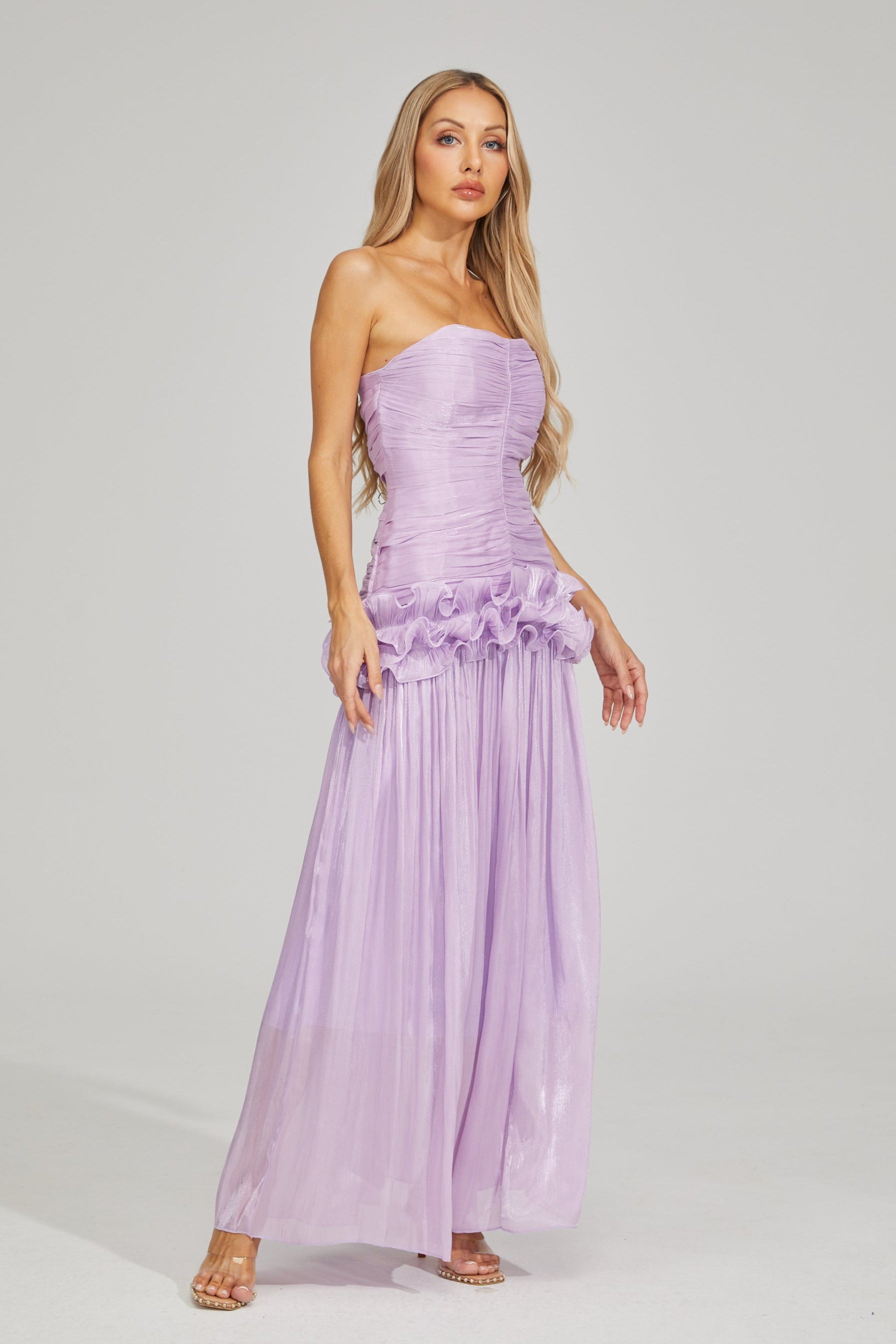 Tristane Purple Off Shoulder Ruffled Maxi Dress