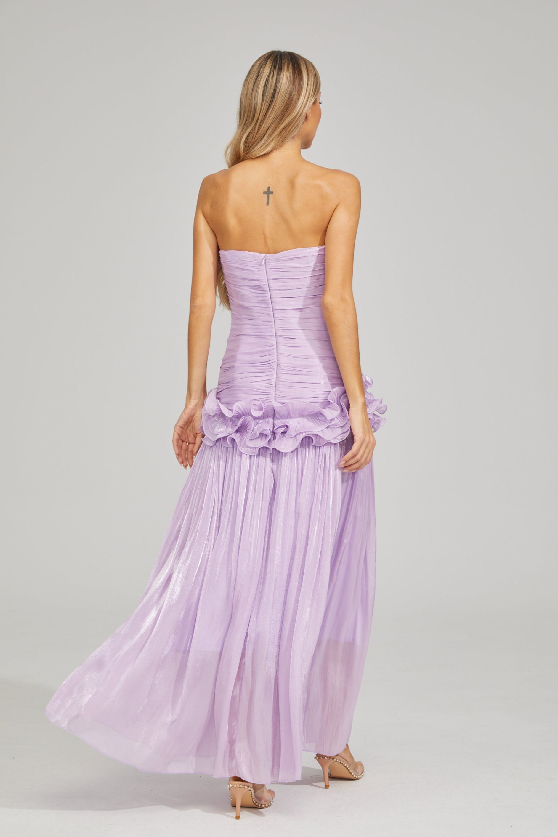 Tristane Purple Off Shoulder Ruffled Maxi Dress