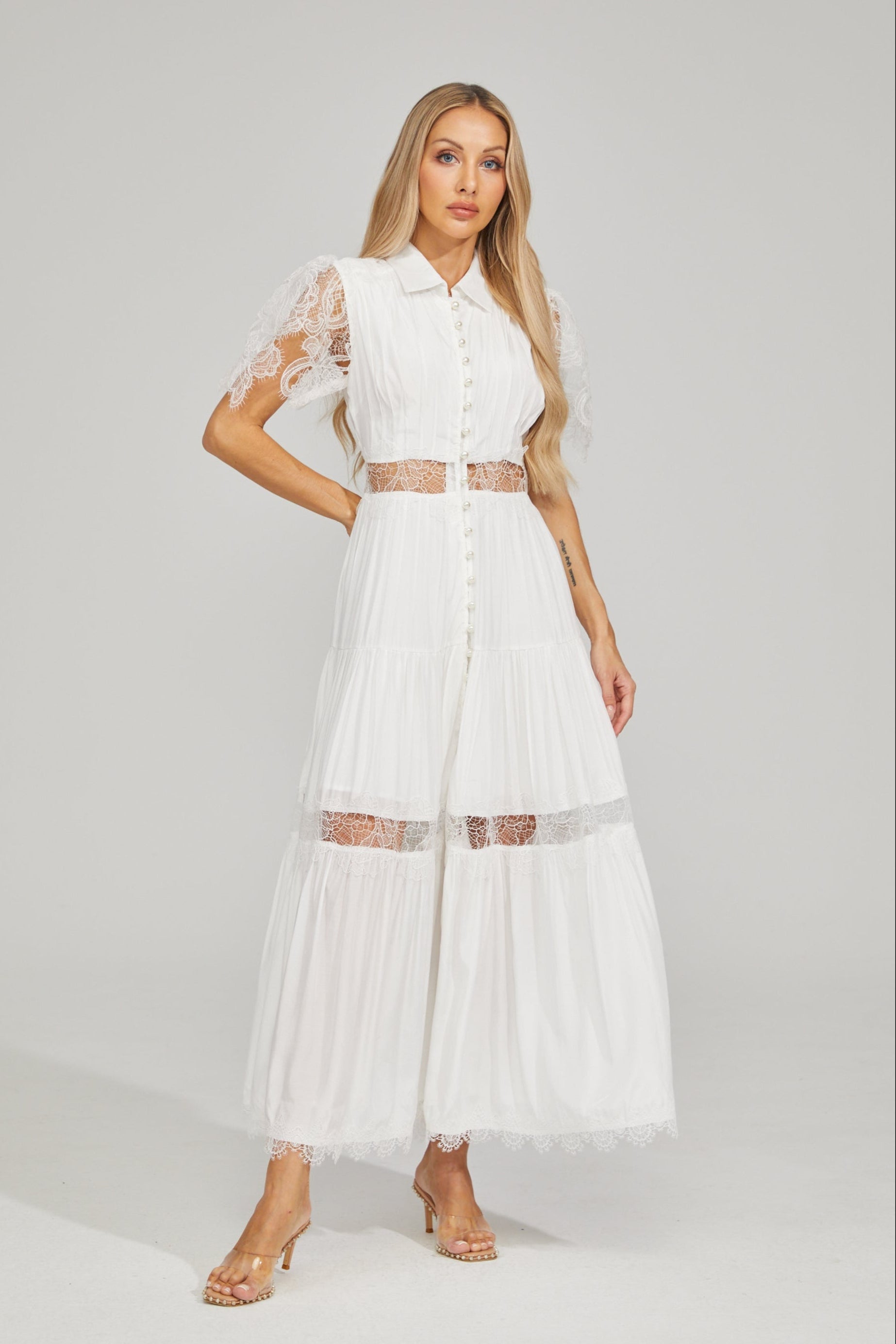 Tifaine Lace Whisper Tiered Maxi Dress