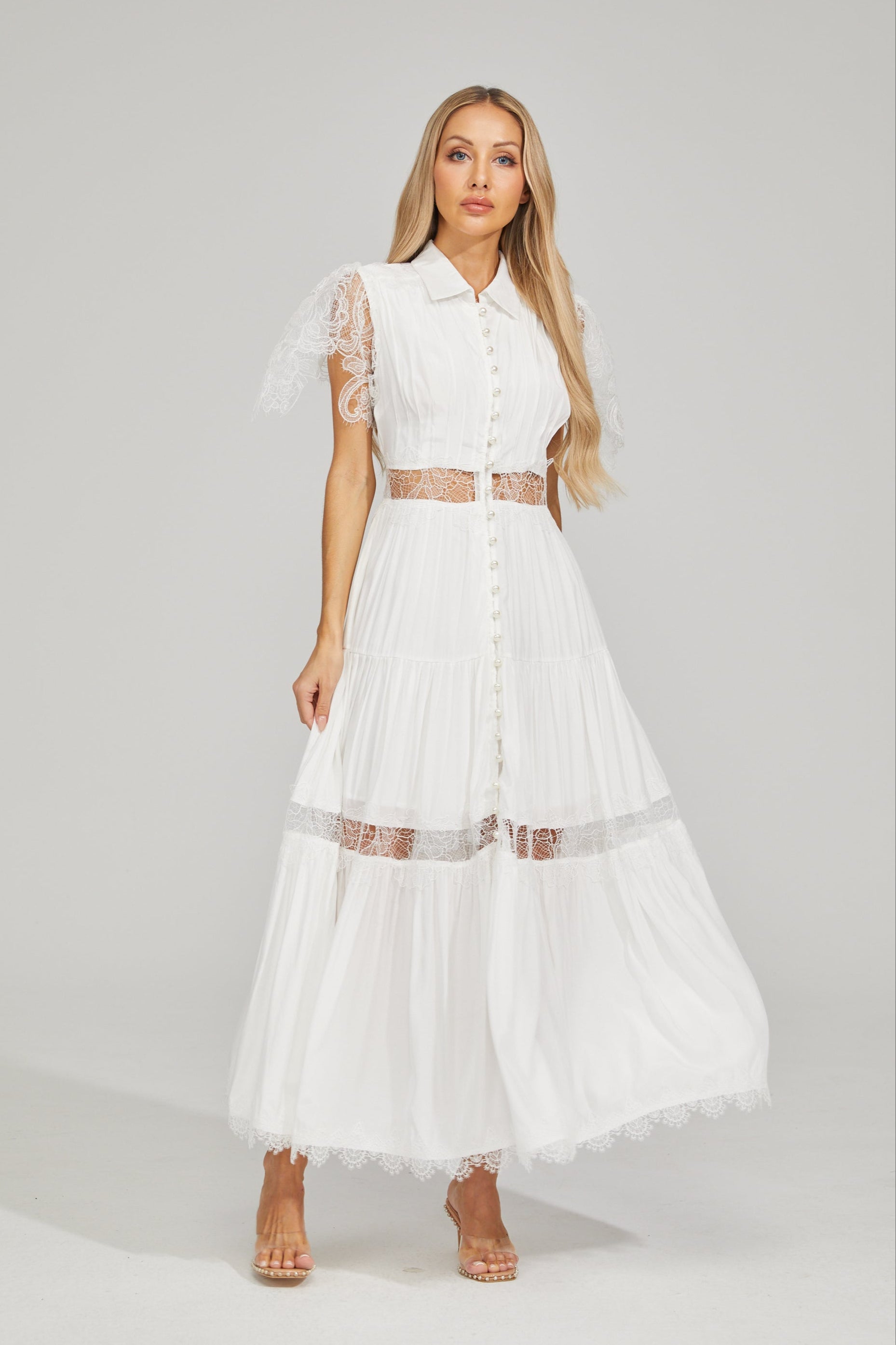 Tifaine Lace Whisper Tiered Maxi Dress