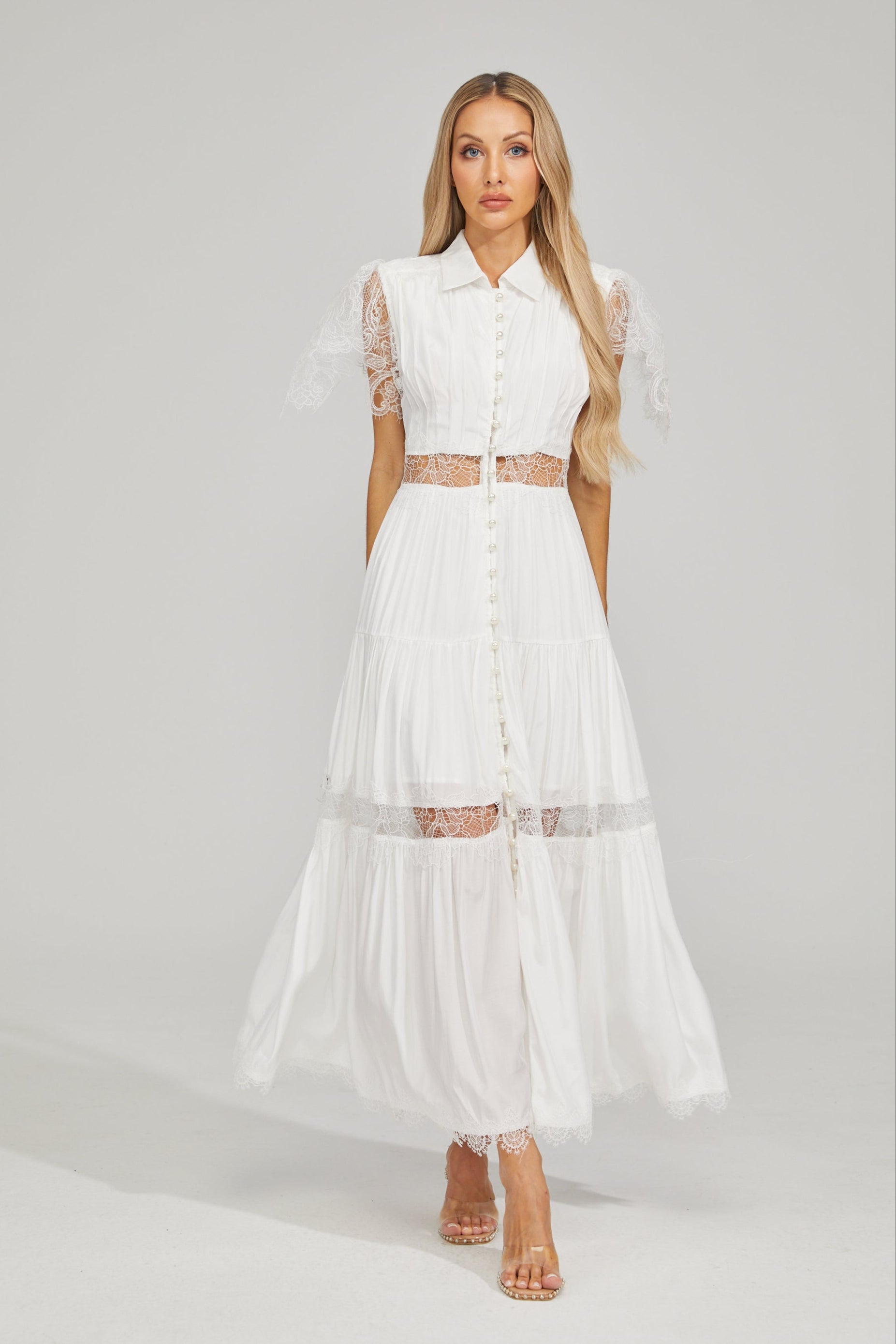 Tifaine Lace Whisper Tiered Maxi Dress