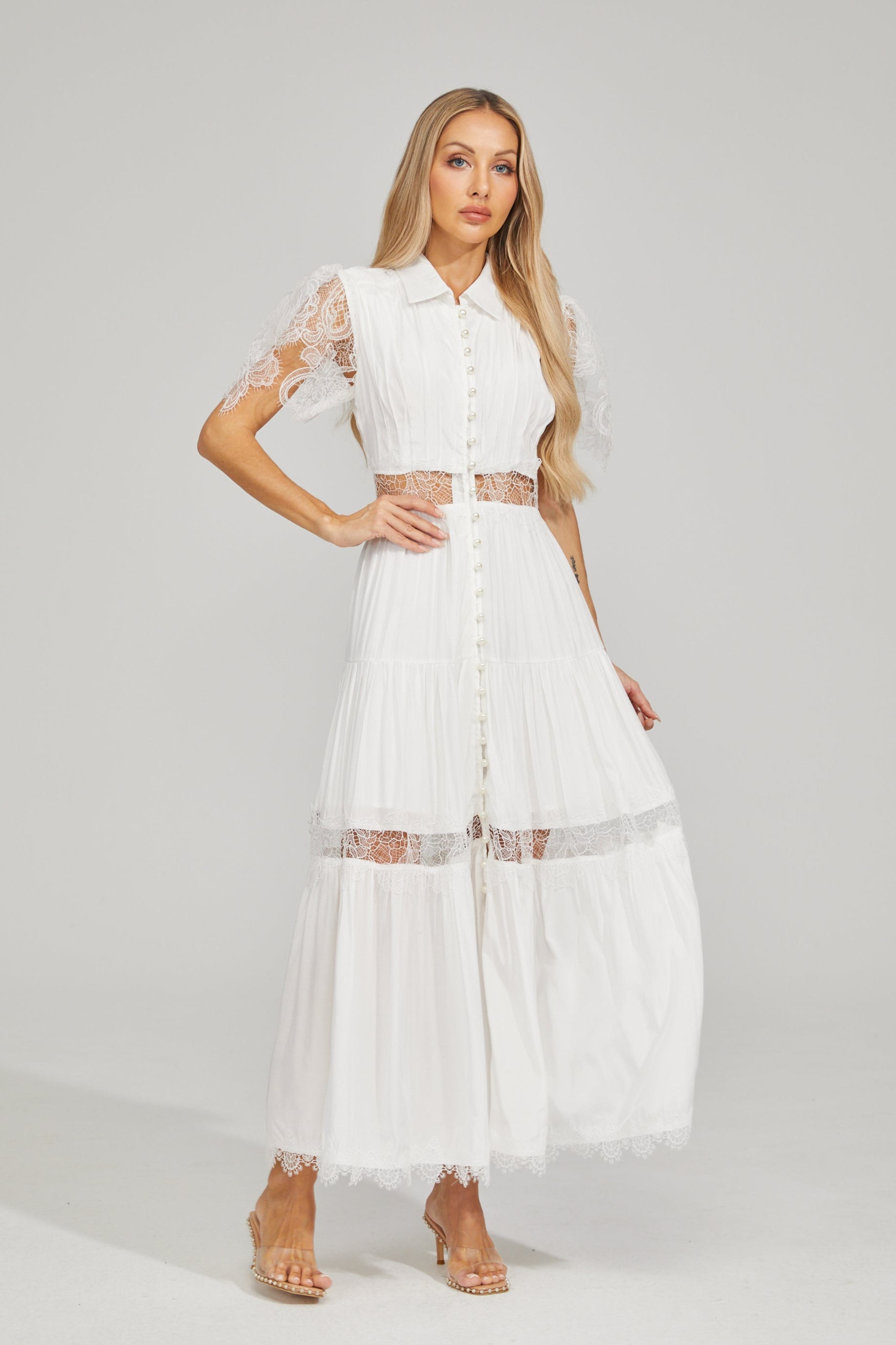 Tifaine Lace Whisper Tiered Maxi Dress
