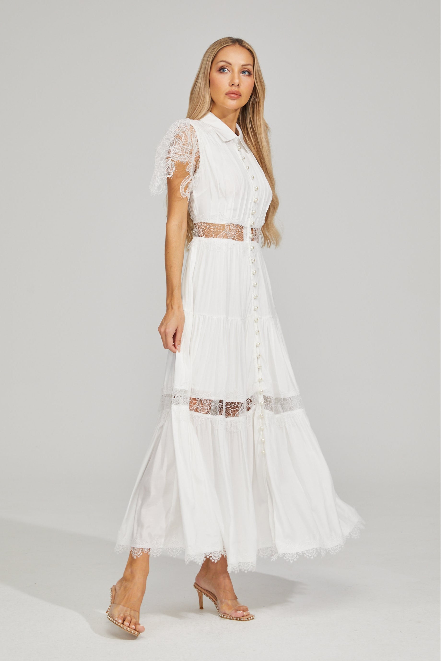 Tifaine Lace Whisper Tiered Maxi Dress