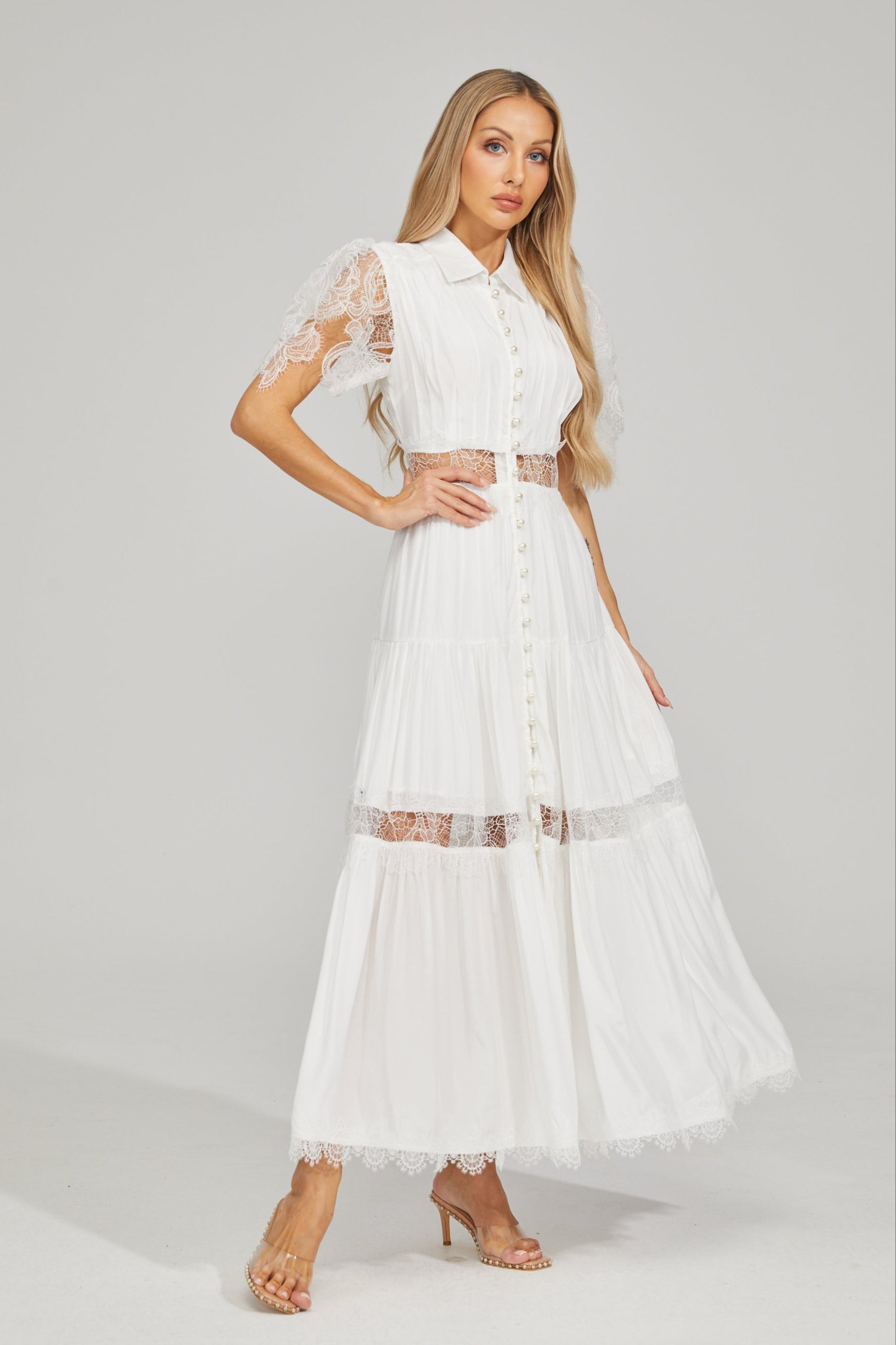 Tifaine Lace Whisper Tiered Maxi Dress