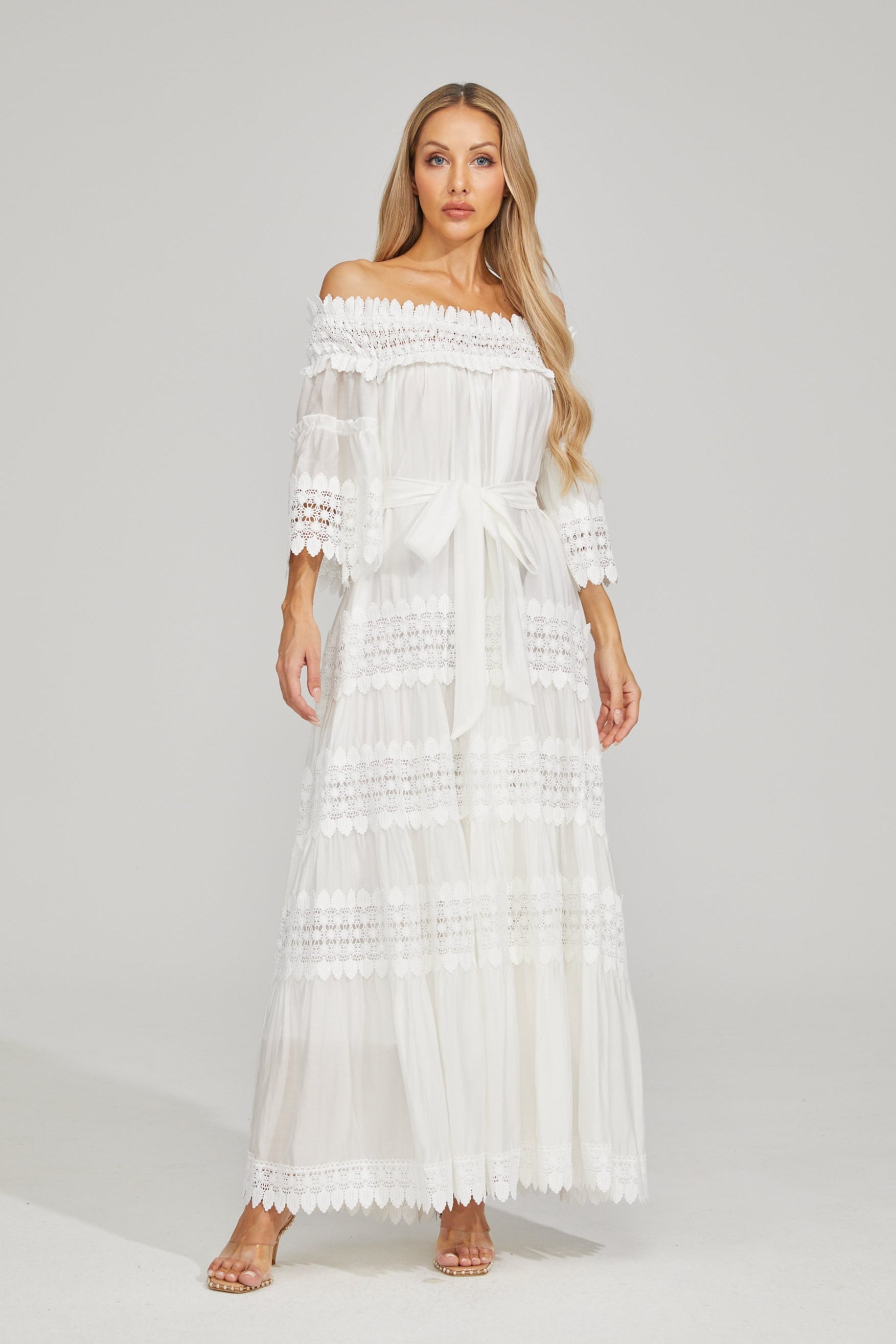 Rainaude Off-Shoulder Lace Maxi Dress