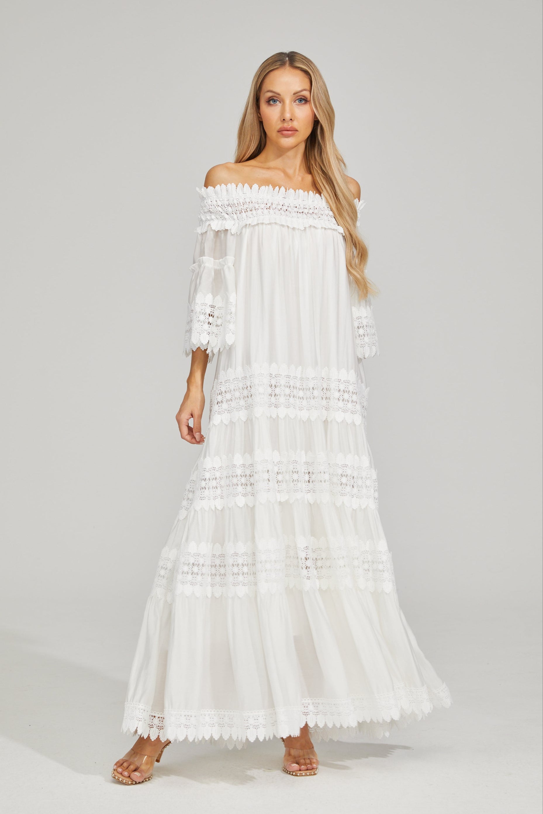 Rainaude Off-Shoulder Lace Maxi Dress