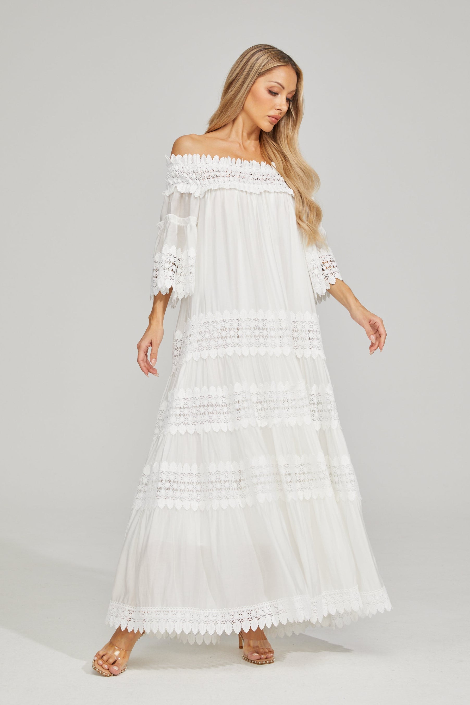 Rainaude Off-Shoulder Lace Maxi Dress
