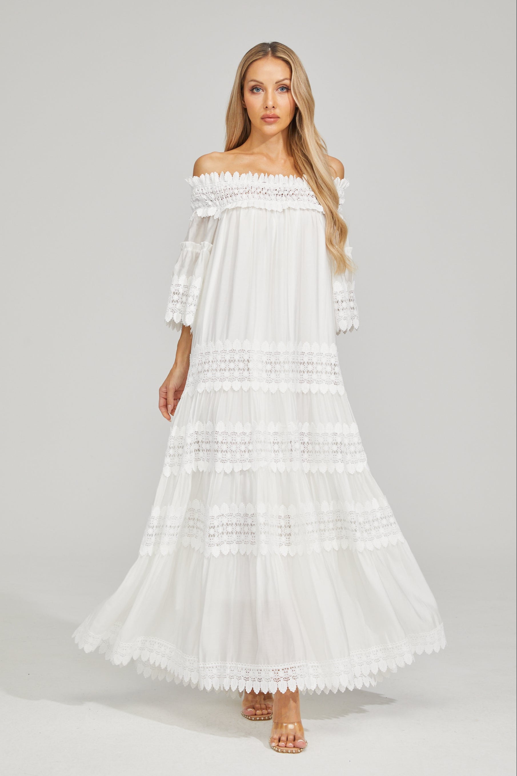 Rainaude Off-Shoulder Lace Maxi Dress