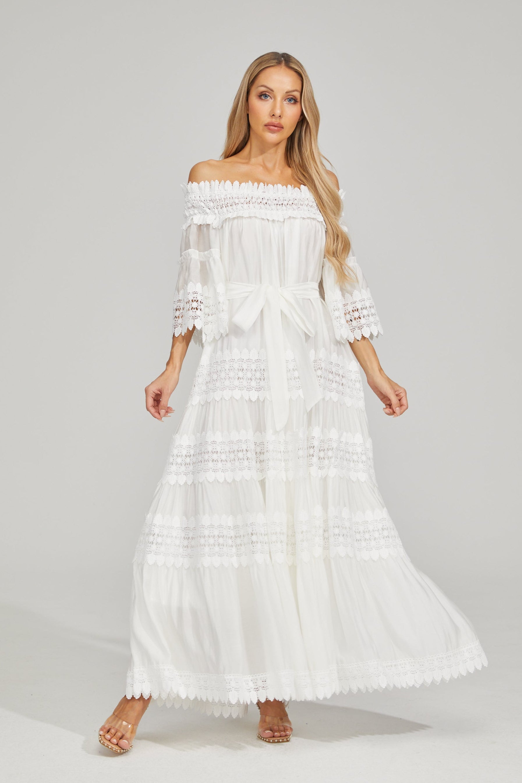 Rainaude Off-Shoulder Lace Maxi Dress