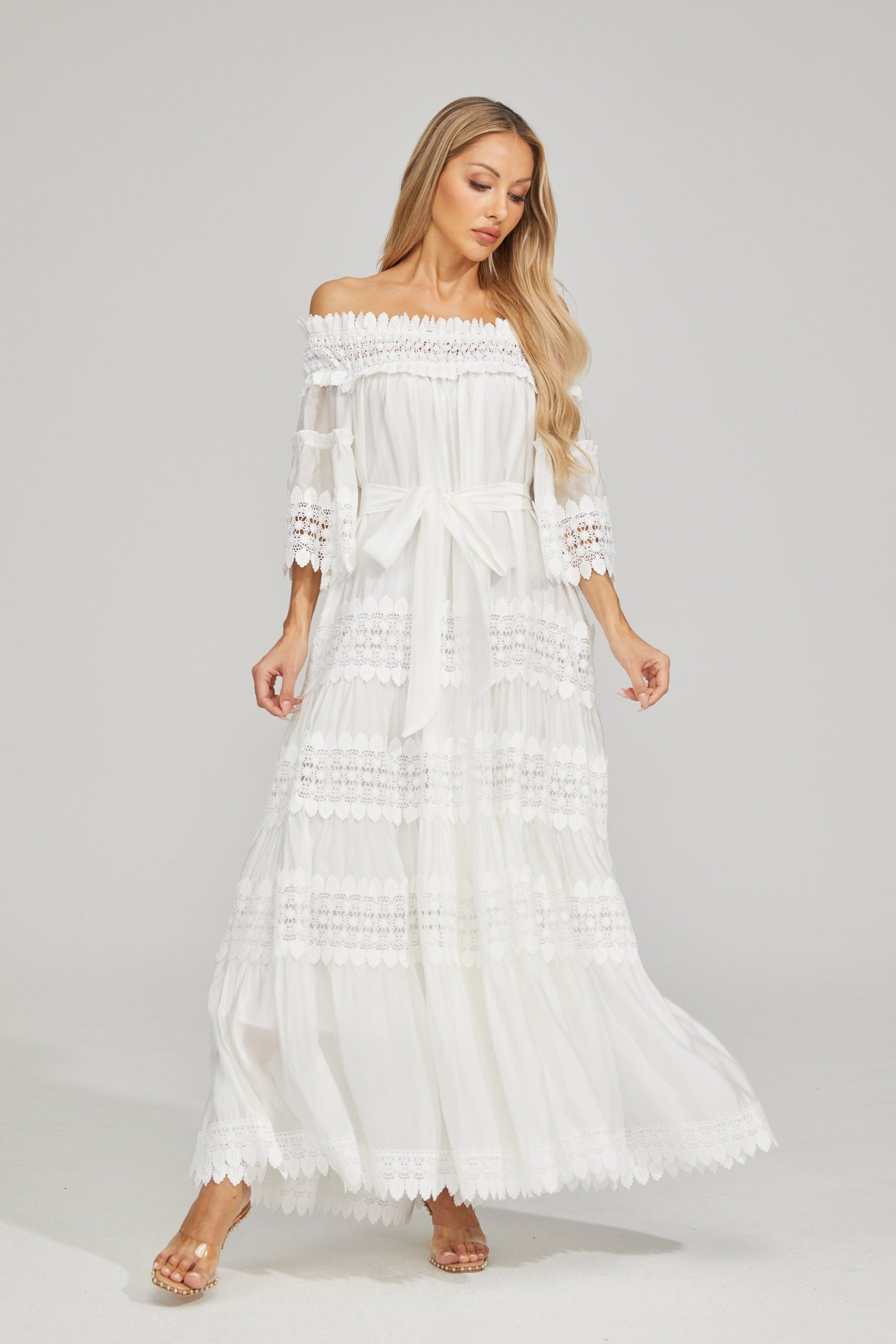 Rainaude Off-Shoulder Lace Maxi Dress