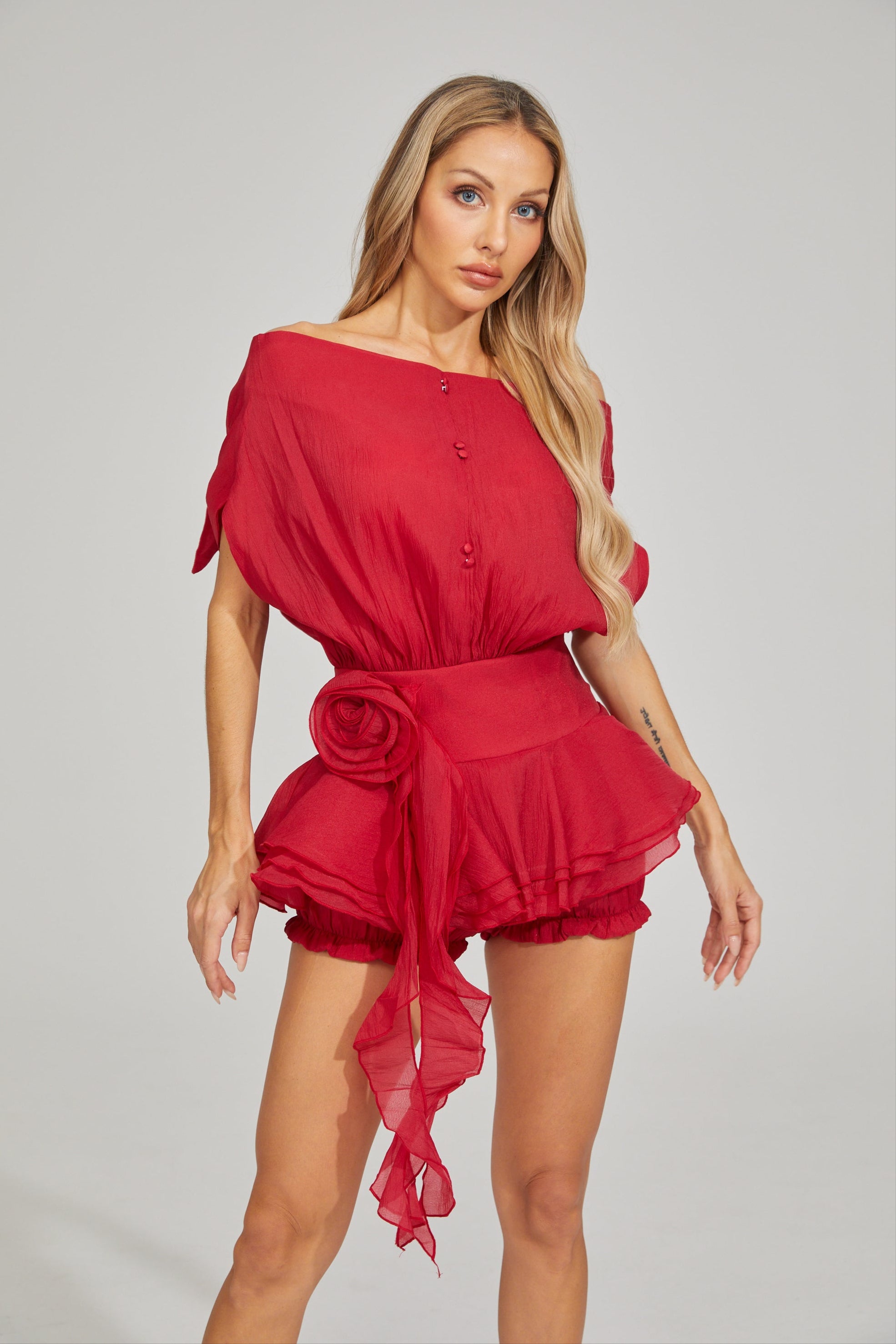 Nolwenn Red Dream Ruffle Mini Dress