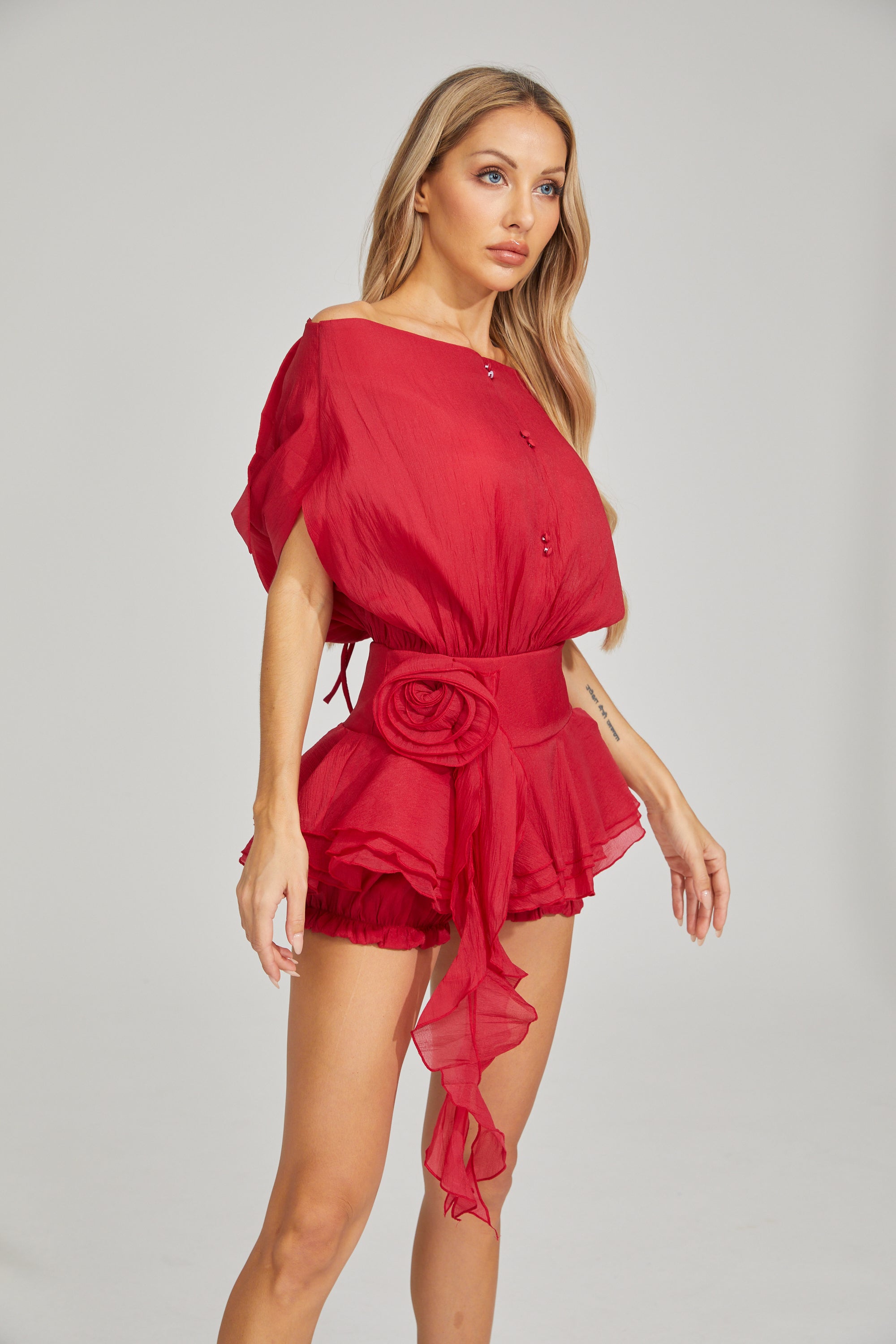 Nolwenn Red Dream Ruffle Mini Dress