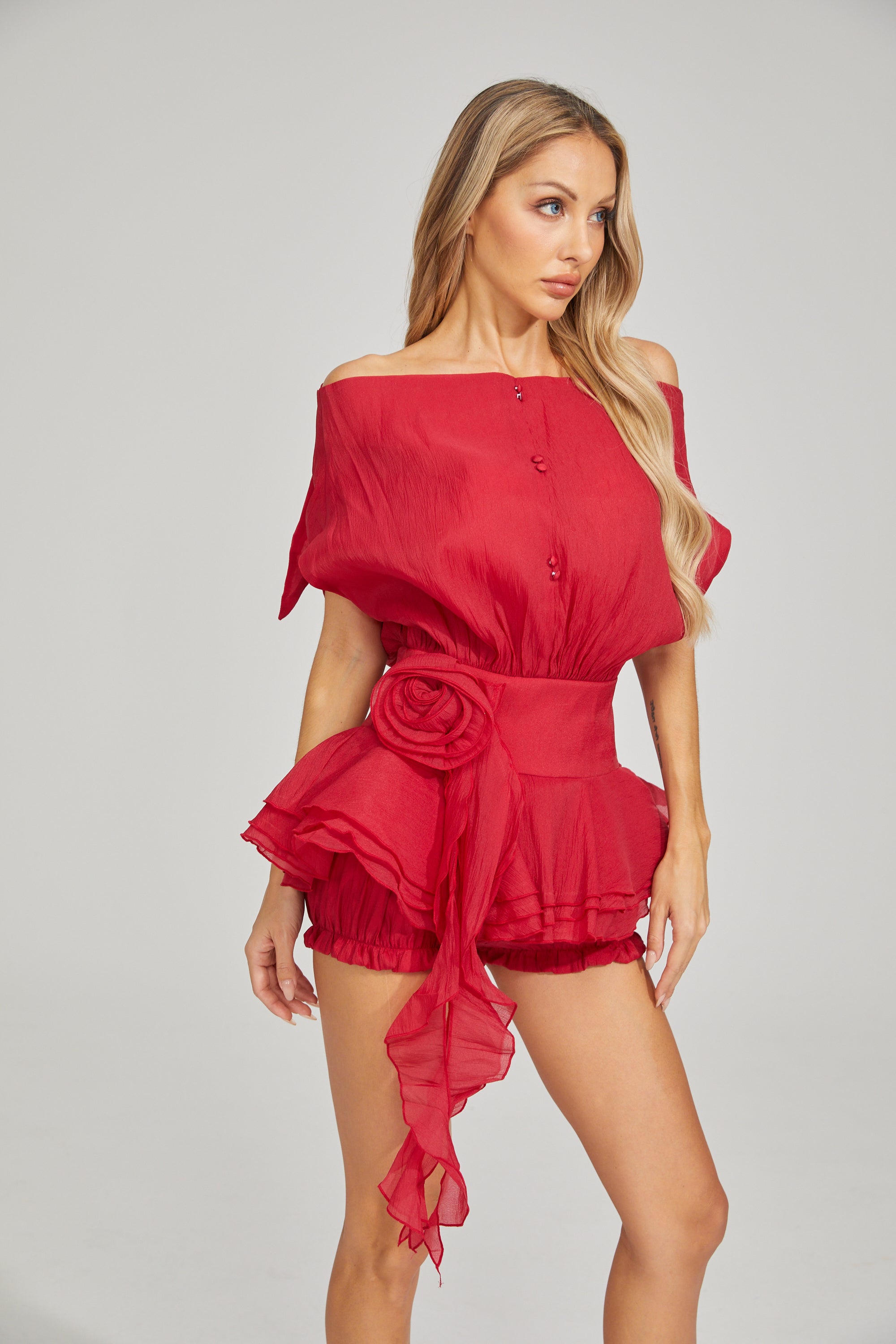 Nolwenn Red Dream Ruffle Mini Dress