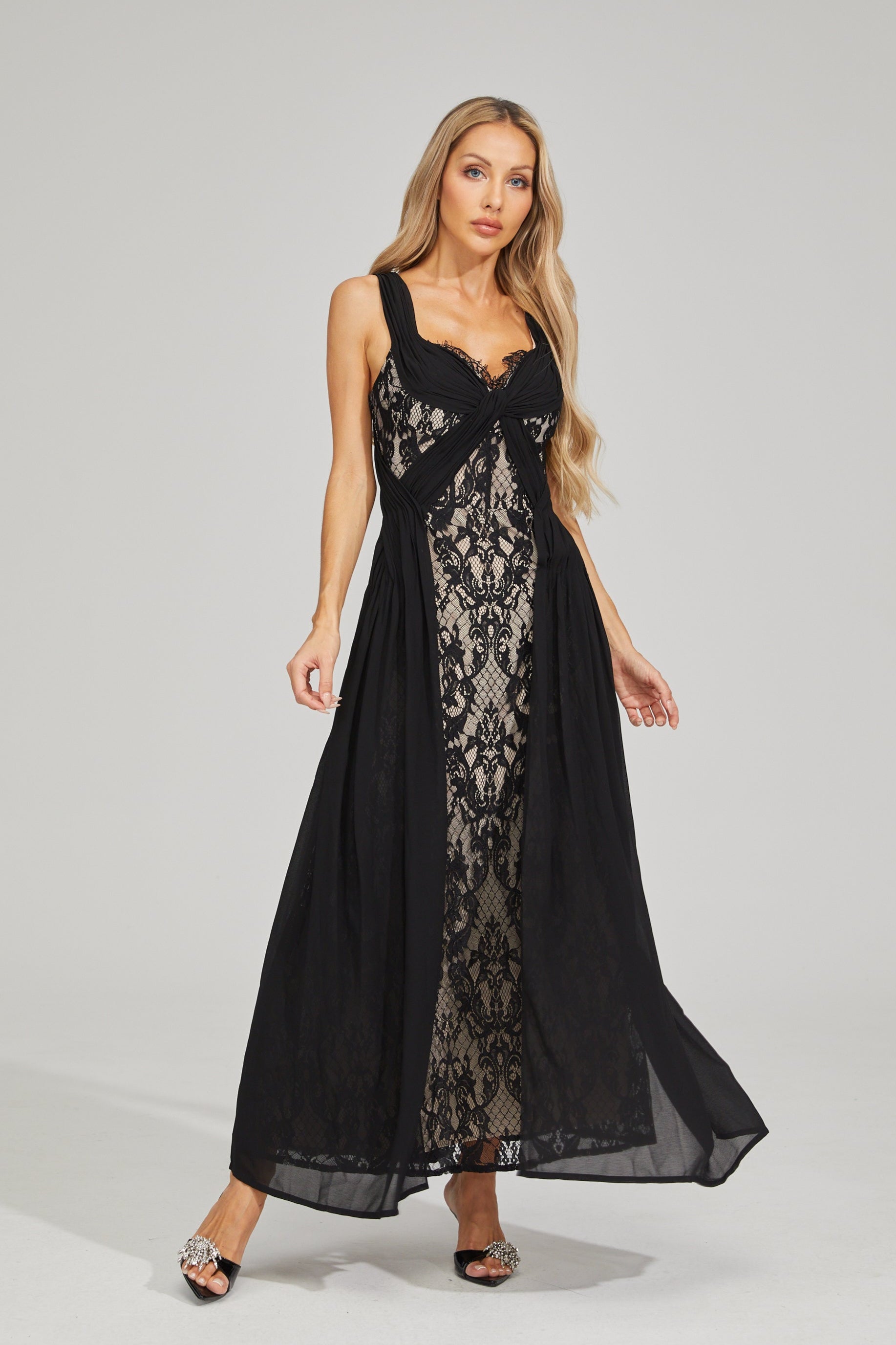 Eloura Black Lace Illusion Maxi Dress