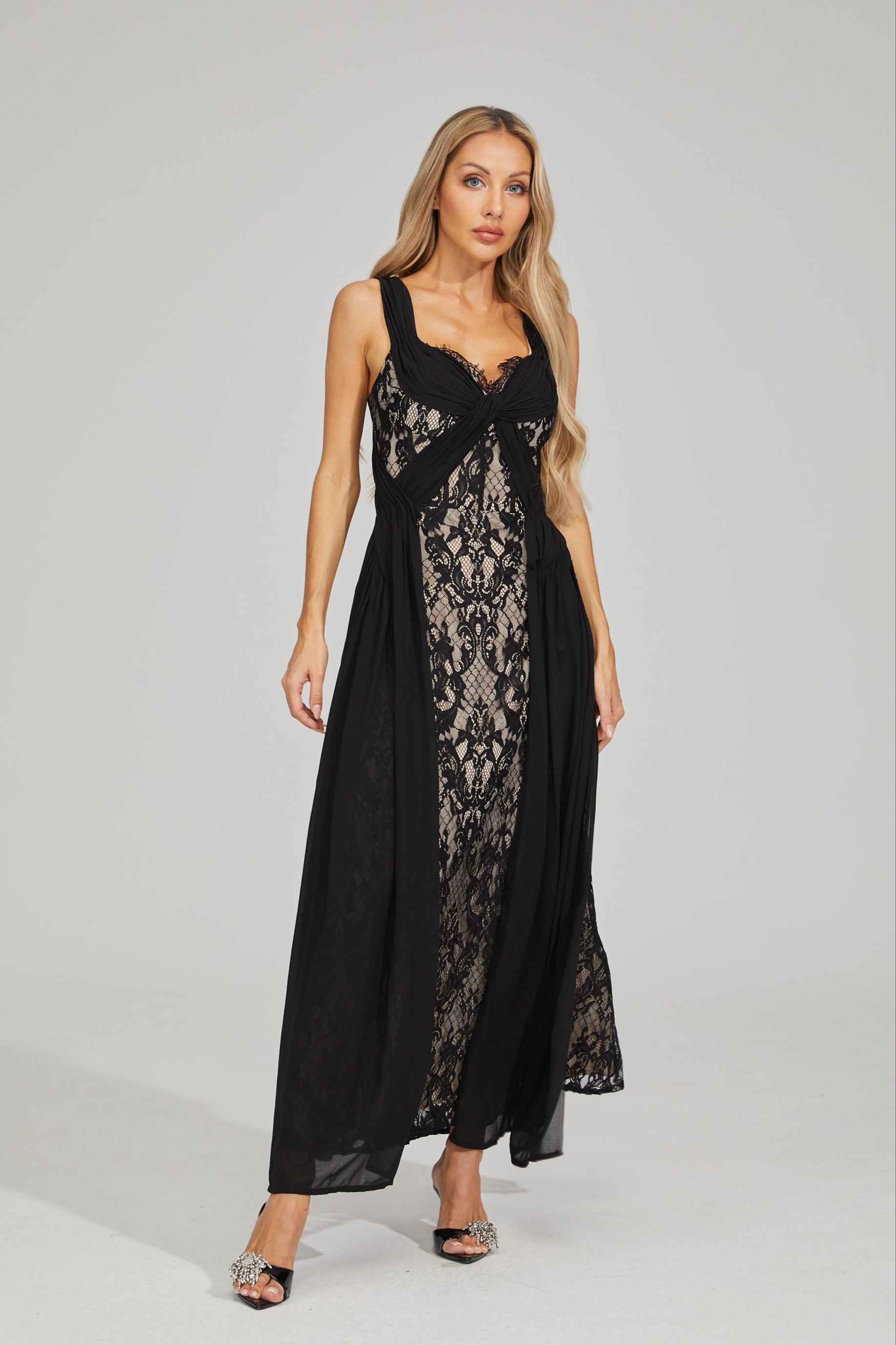 Eloura Black Lace Illusion Maxi Dress