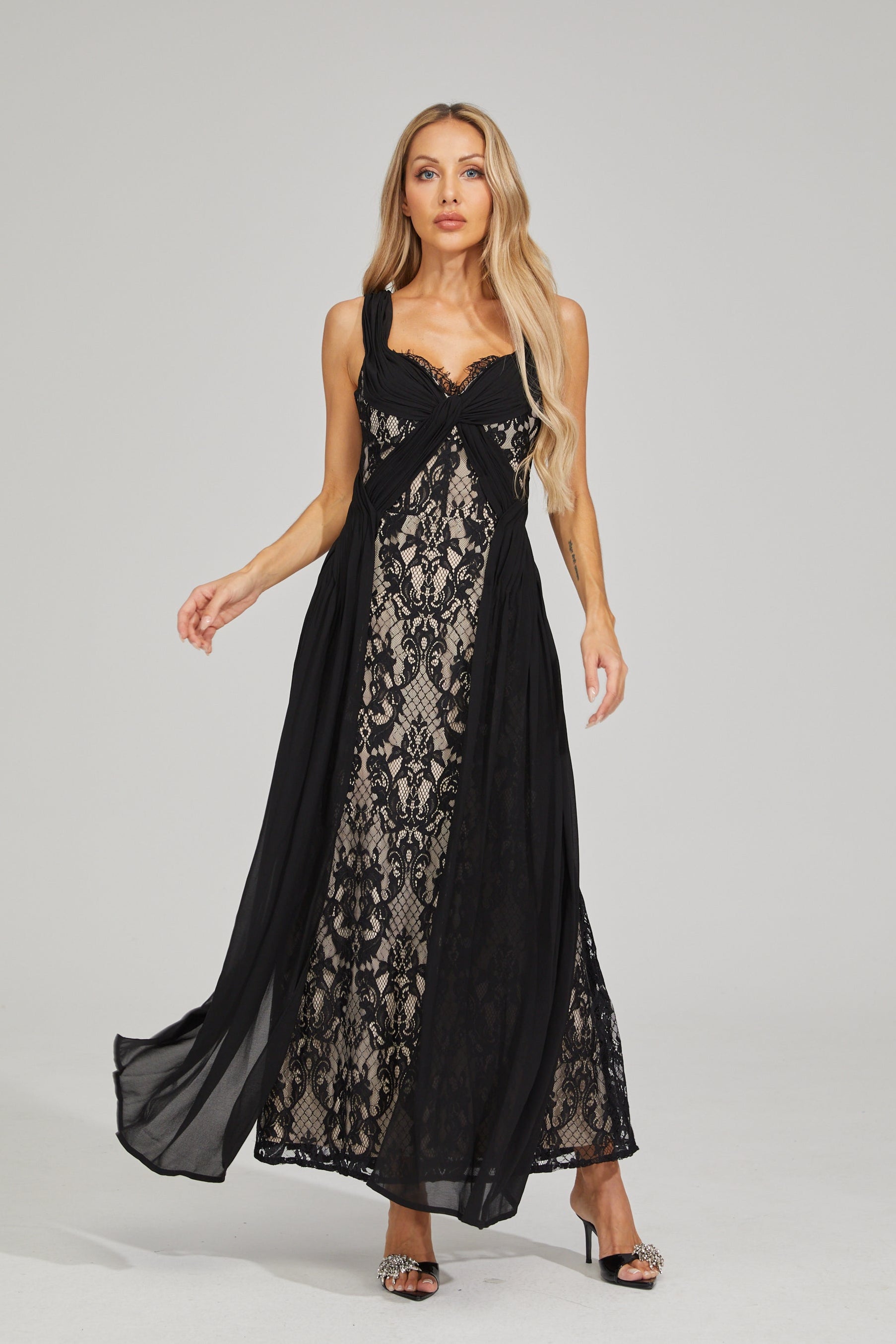 Eloura Black Lace Illusion Maxi Dress