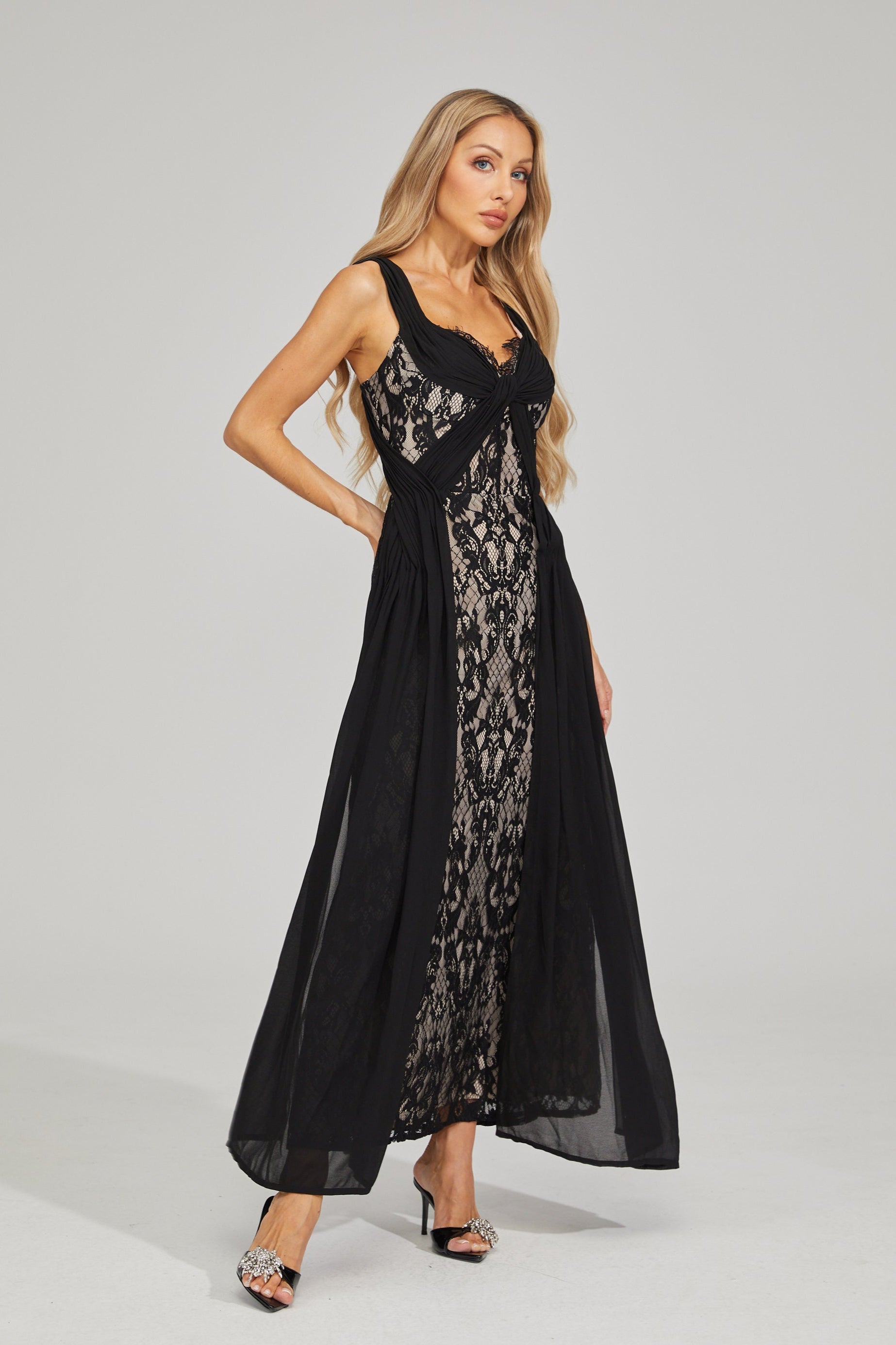 Eloura Black Lace Illusion Maxi Dress