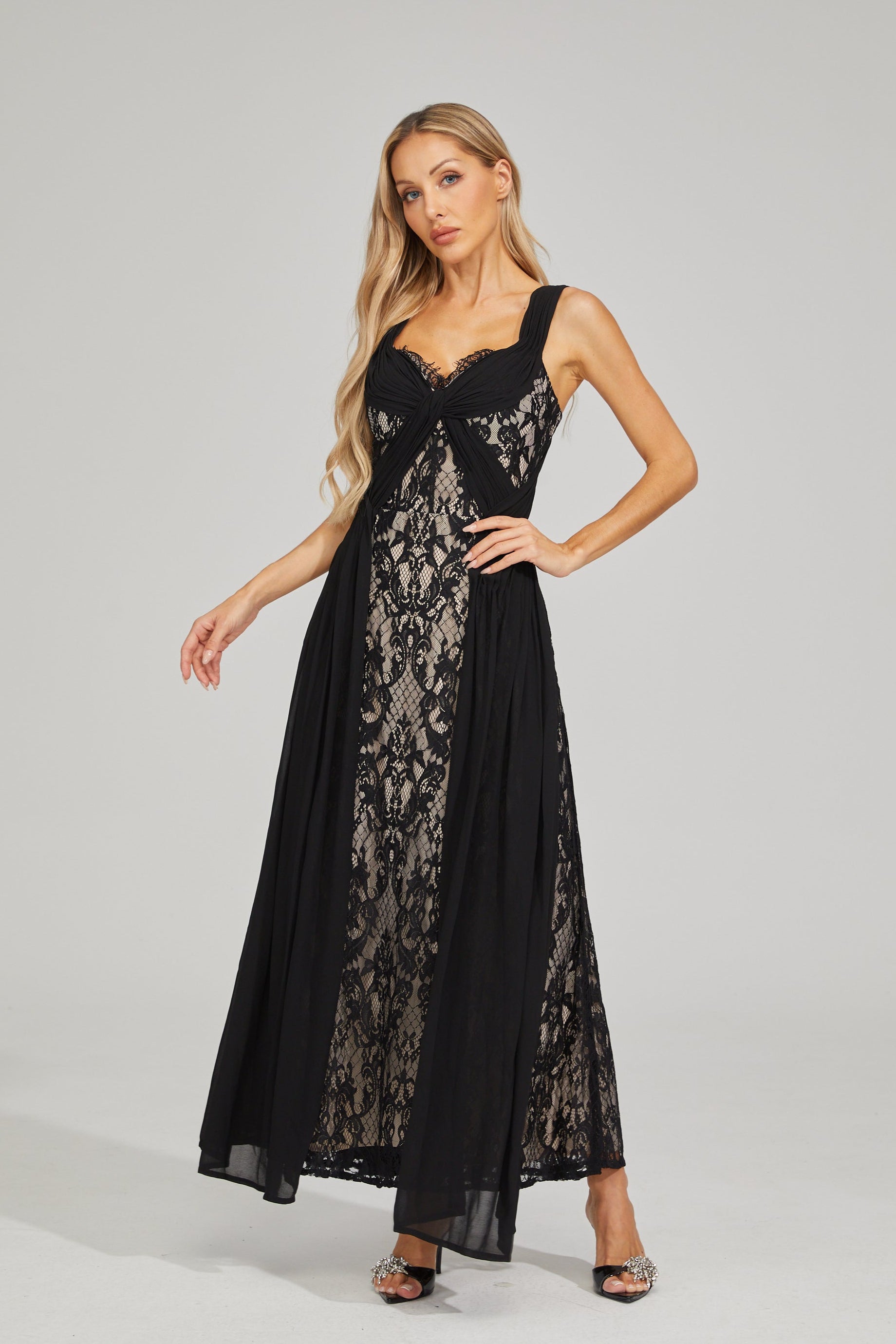 Eloura Black Lace Illusion Maxi Dress