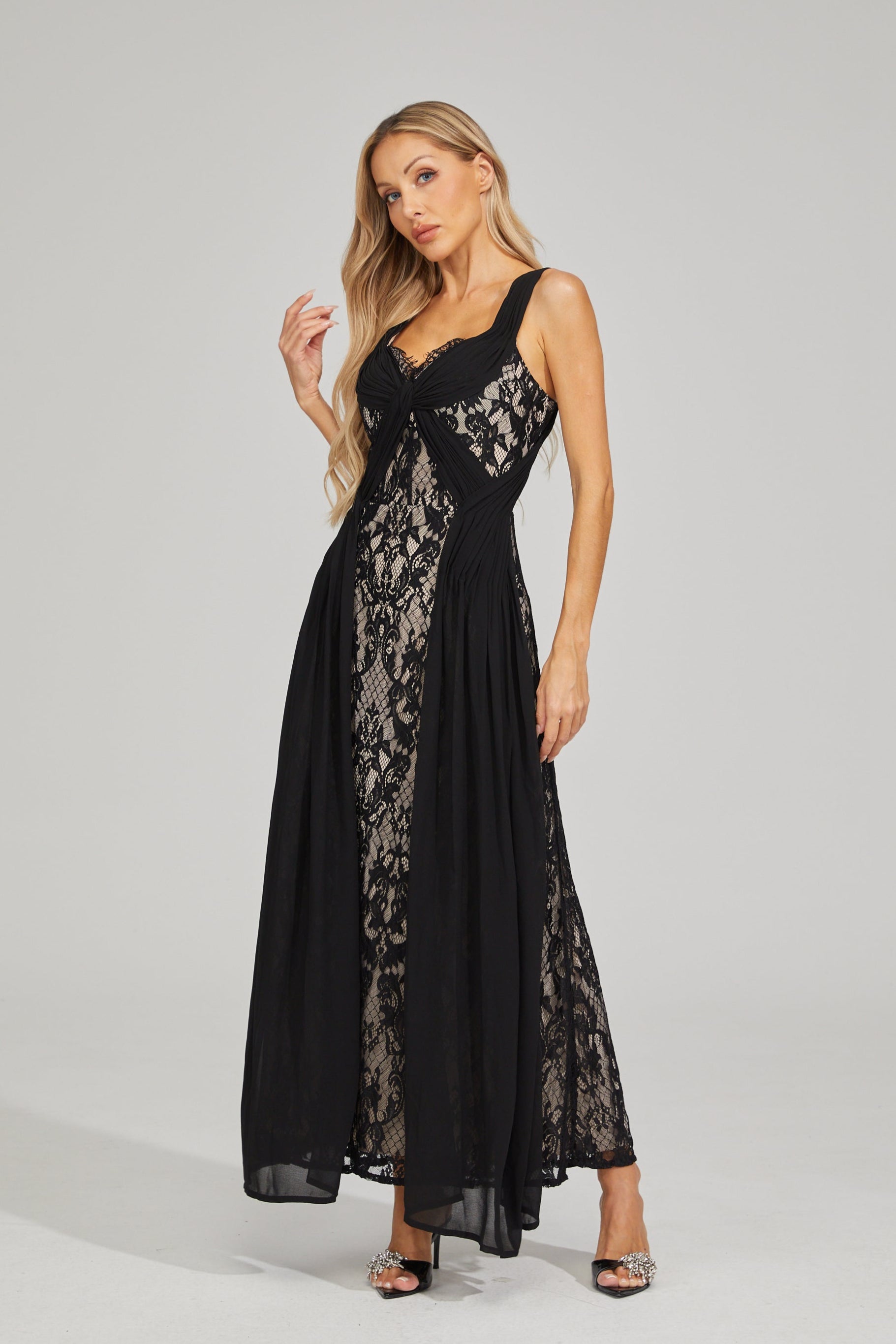 Eloura Black Lace Illusion Maxi Dress