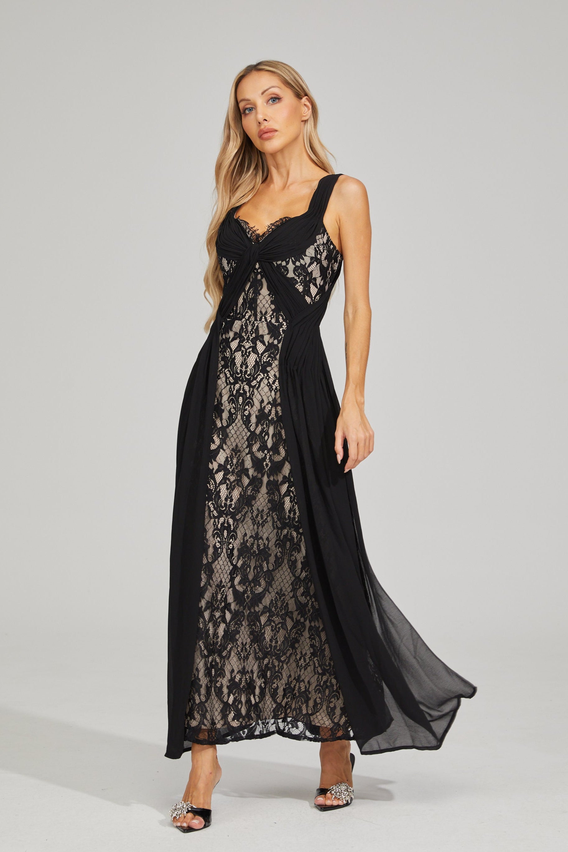 Eloura Black Lace Illusion Maxi Dress