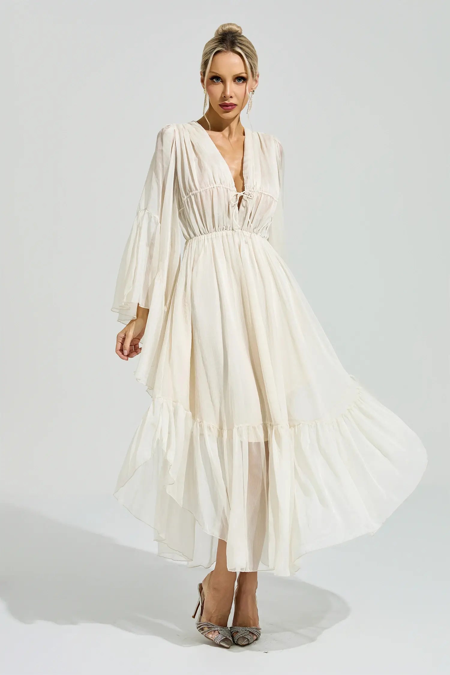 Natalia Beige Ruffle Maxi Dress