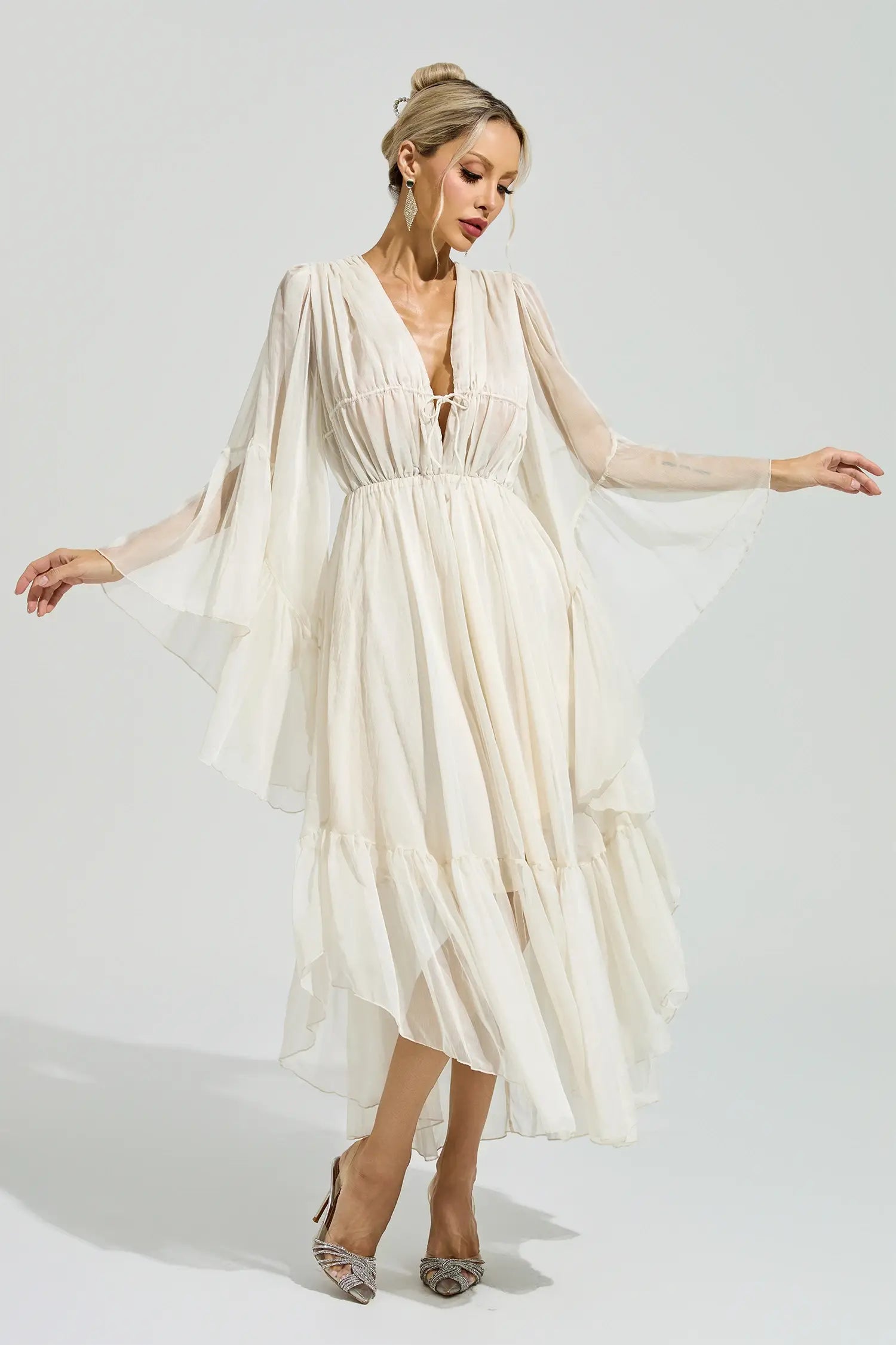 Natalia Beige Ruffle Maxi Dress