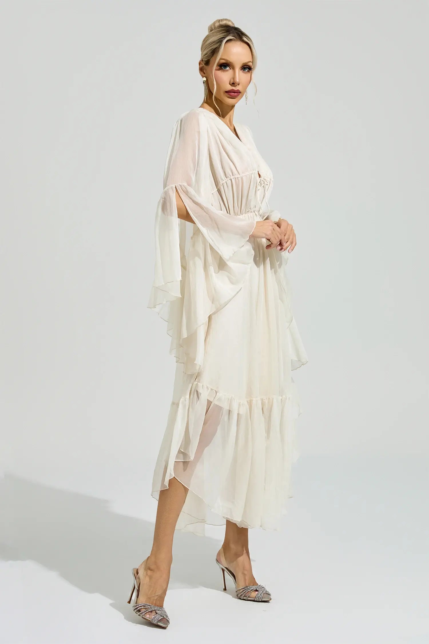 Natalia Beige Ruffle Maxi Dress