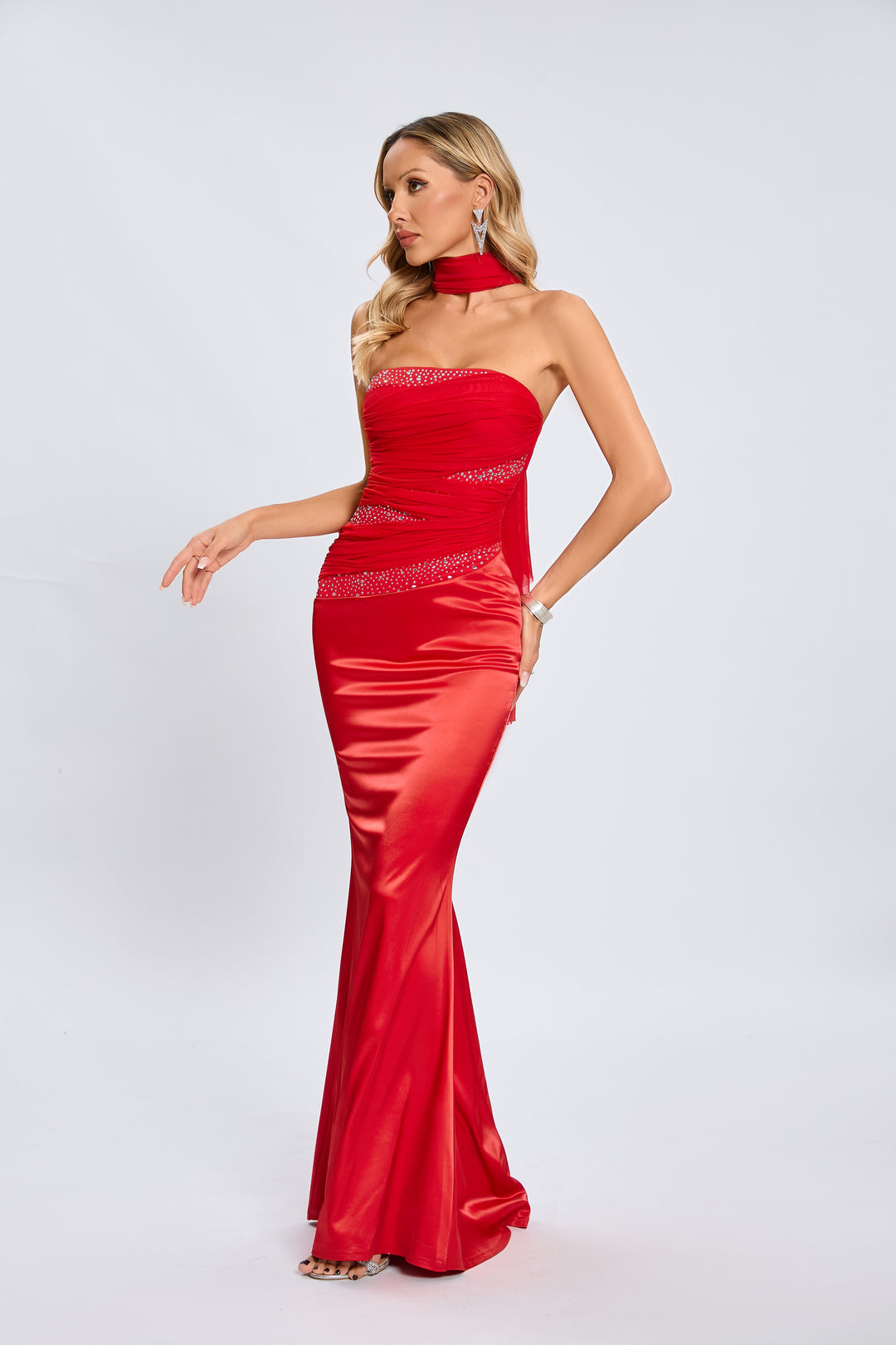 Jade Scarlet Radiance Straples maxi dress