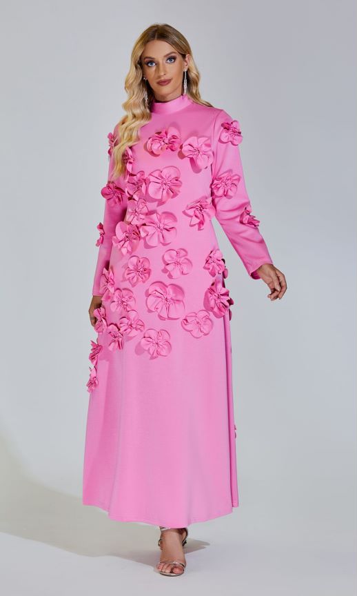 Elva Pink Long Sleeve Floral Maxi Dress