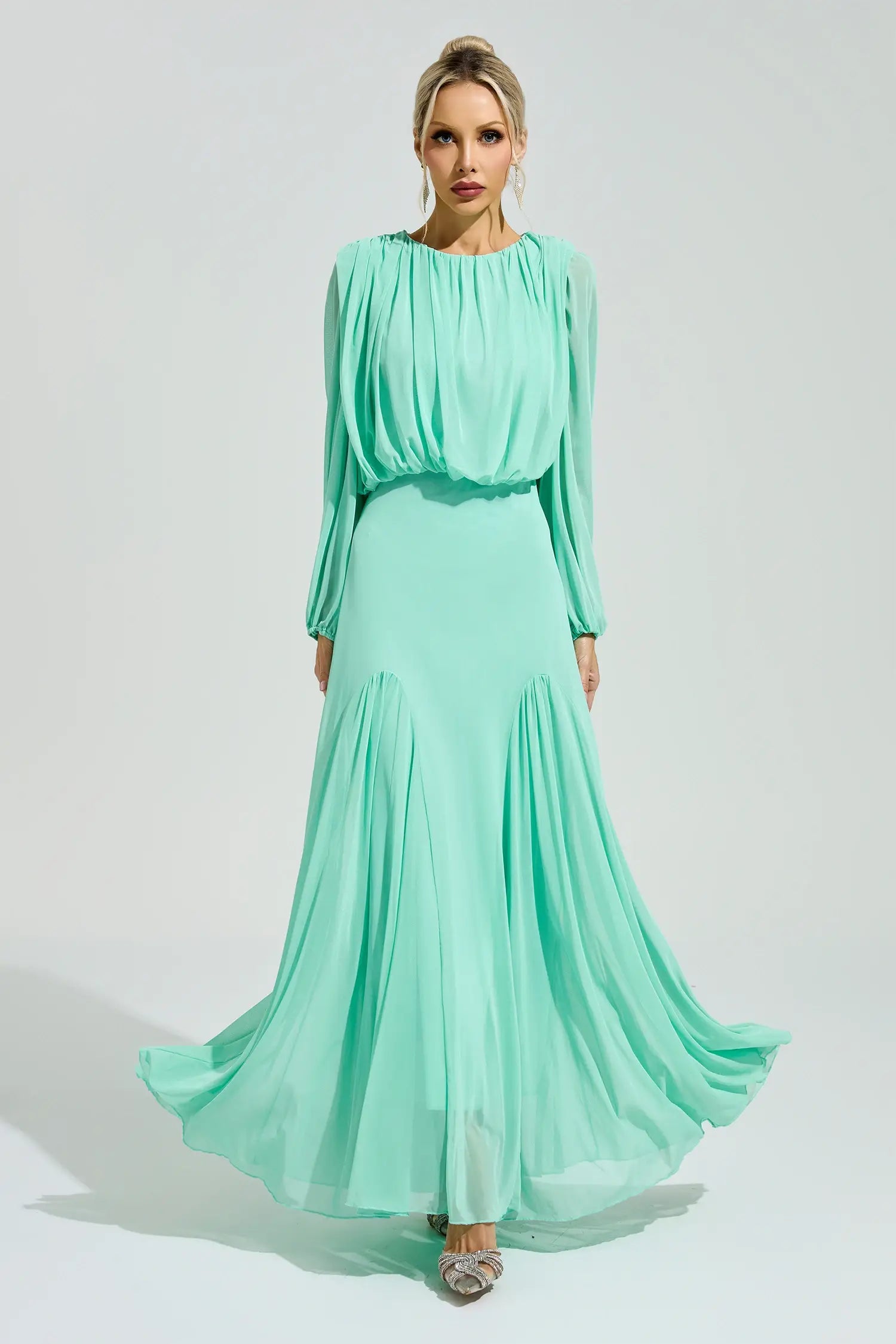 Calypso Green Pleated Maxi Dress