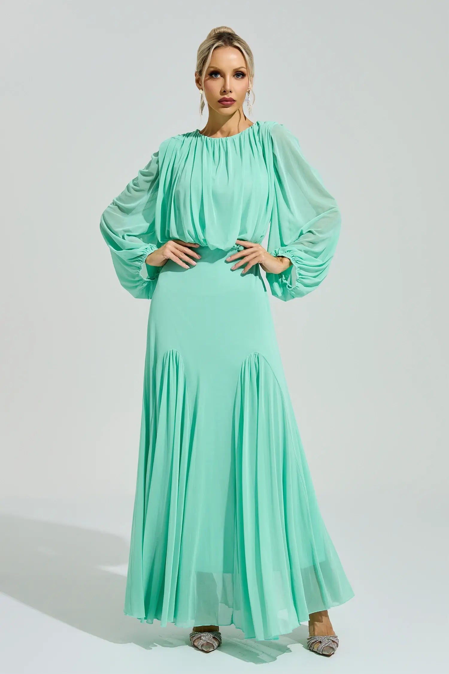 Calypso Green Pleated Maxi Dress