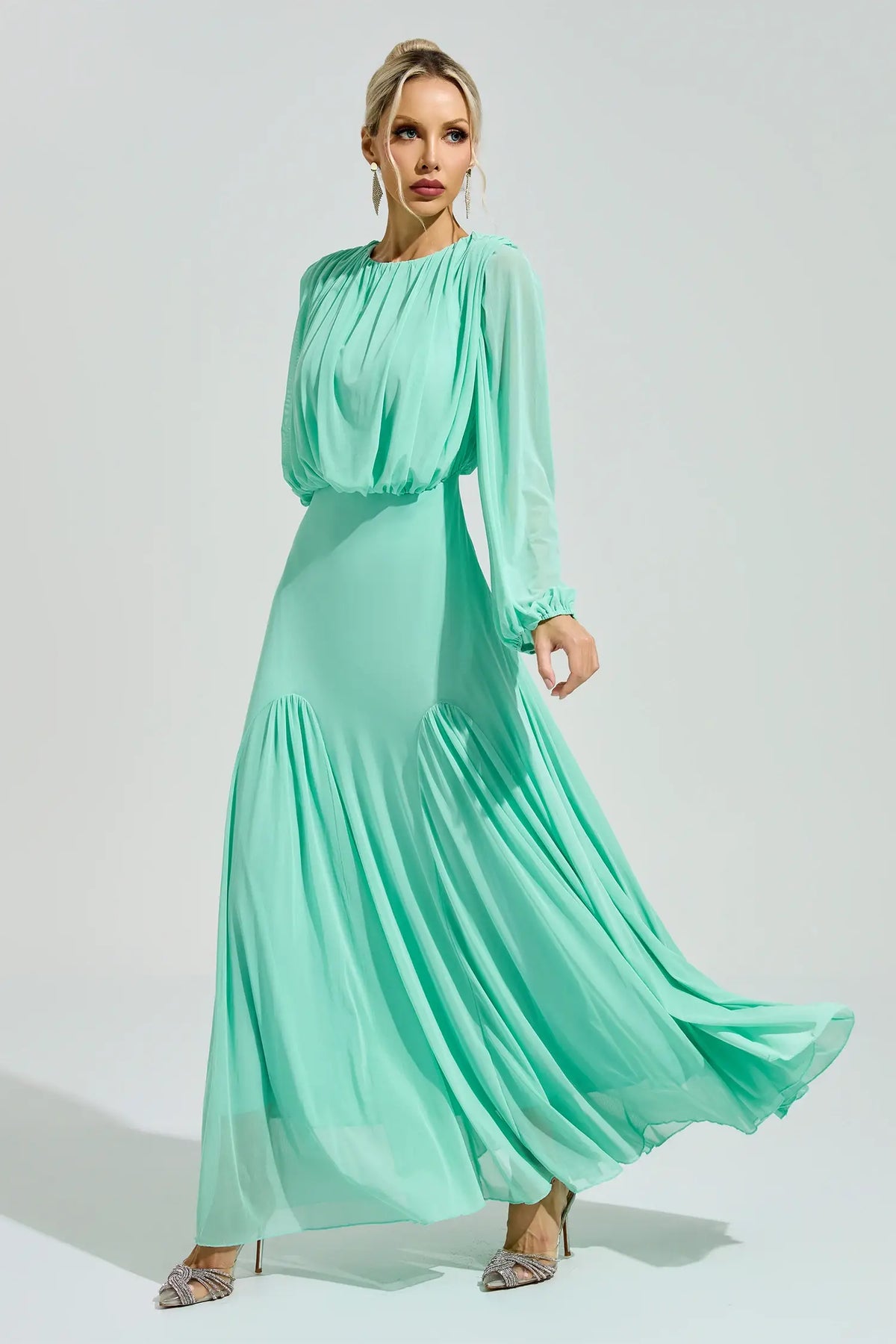 Calypso Green Pleated Maxi Dress