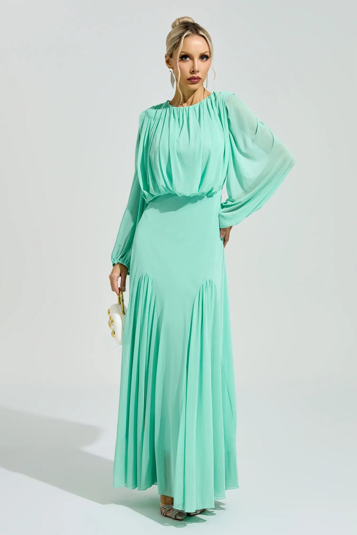 Calypso Green Pleated Maxi Dress