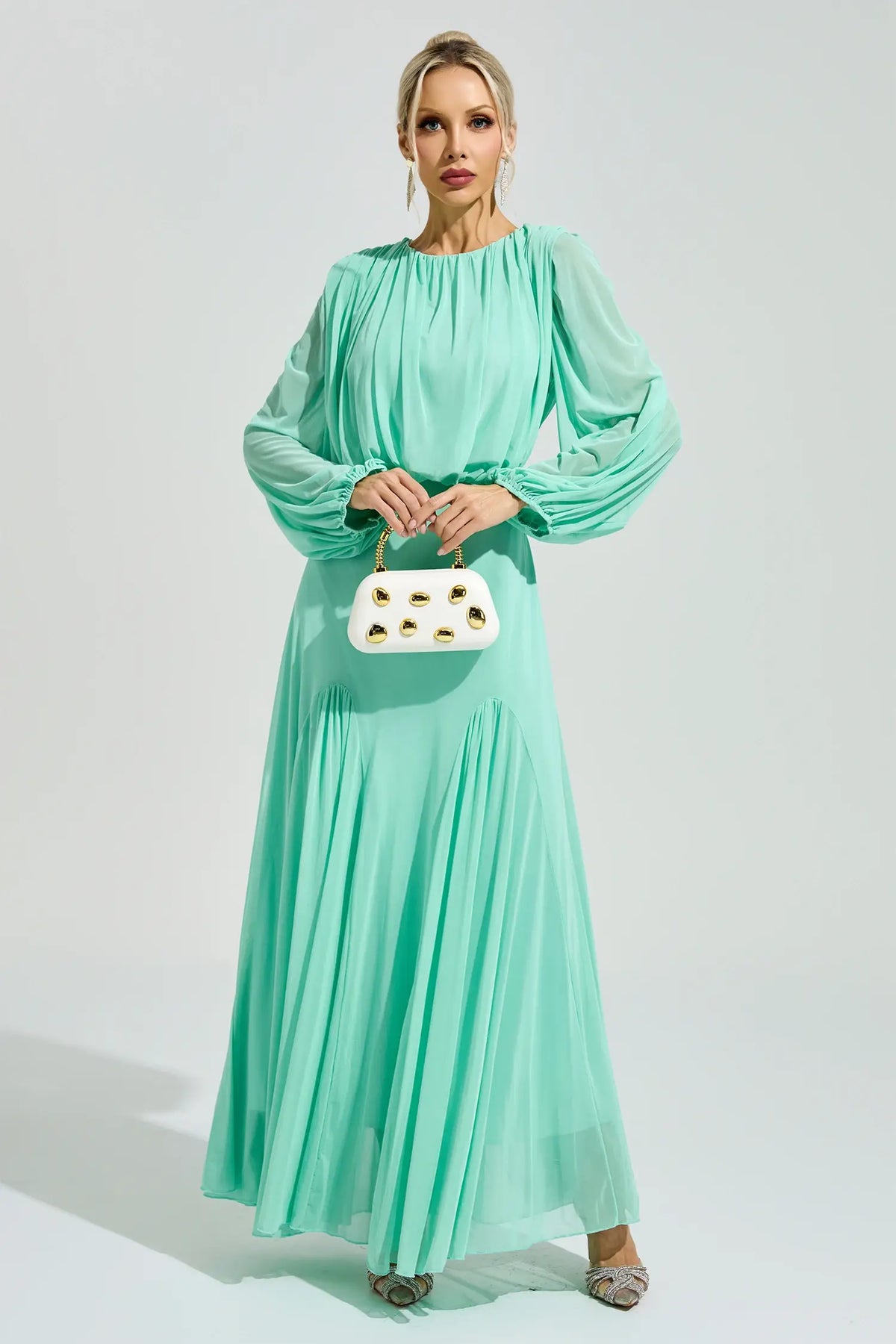 Calypso Green Pleated Maxi Dress