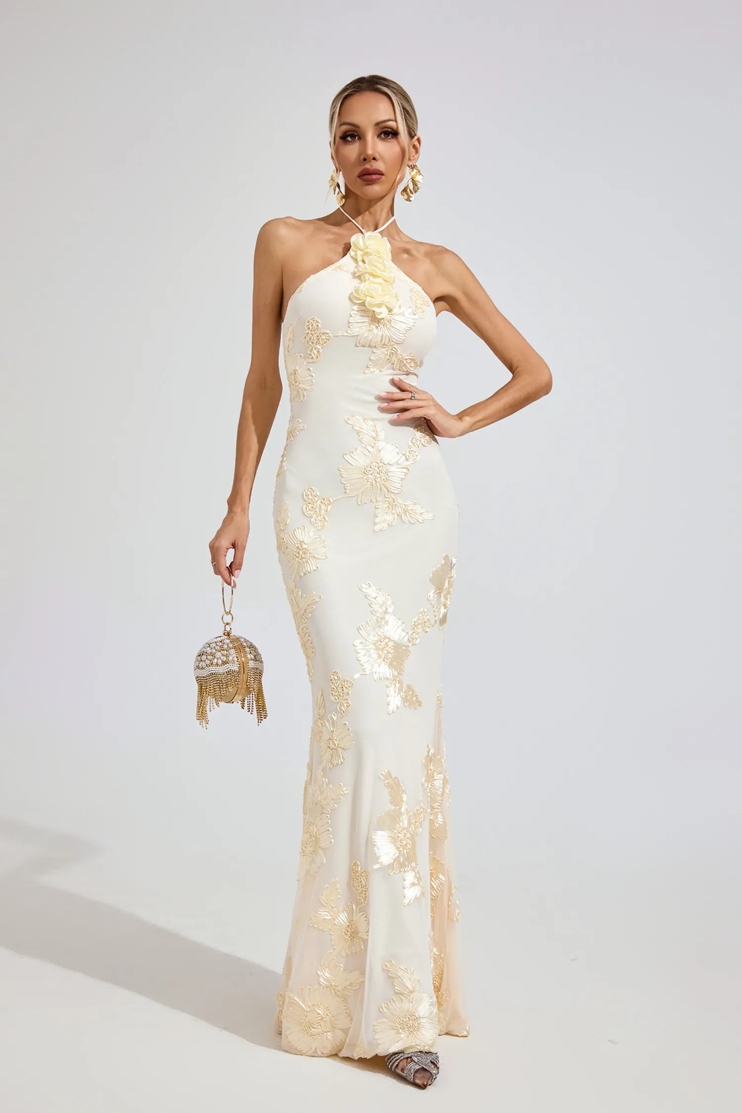 Ife Beige Strapless Maxi Dress