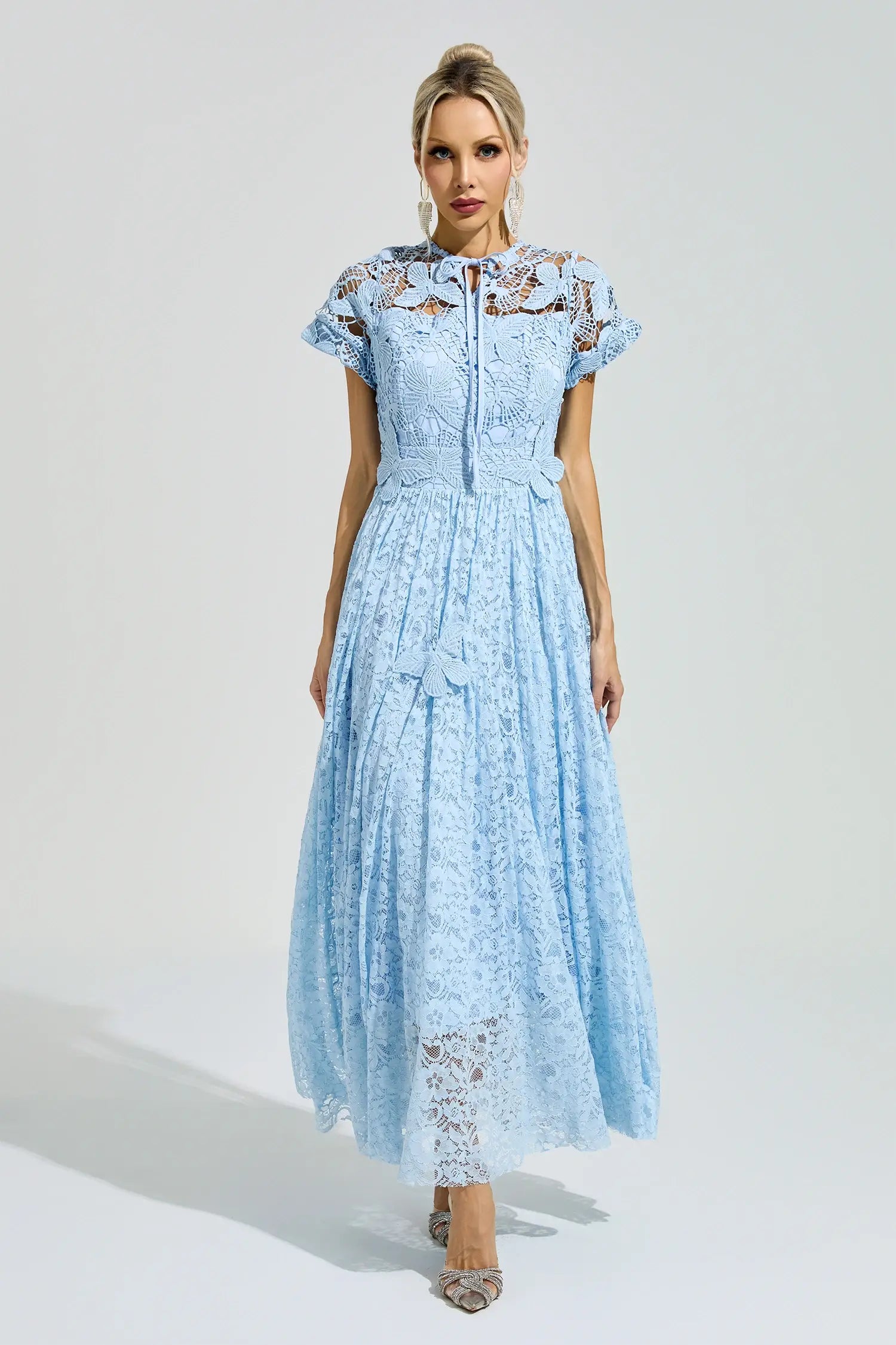 Marlowe Blue Lace Floral Maxi Dress