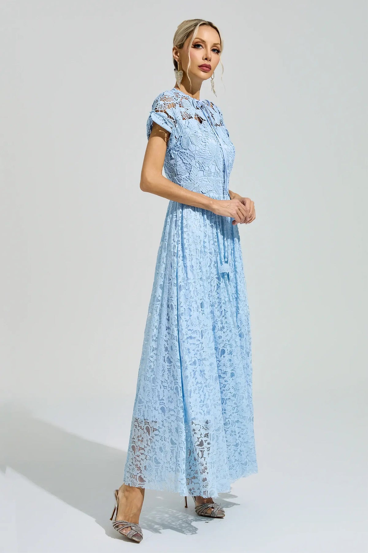 Marlowe Blue Lace Floral Maxi Dress