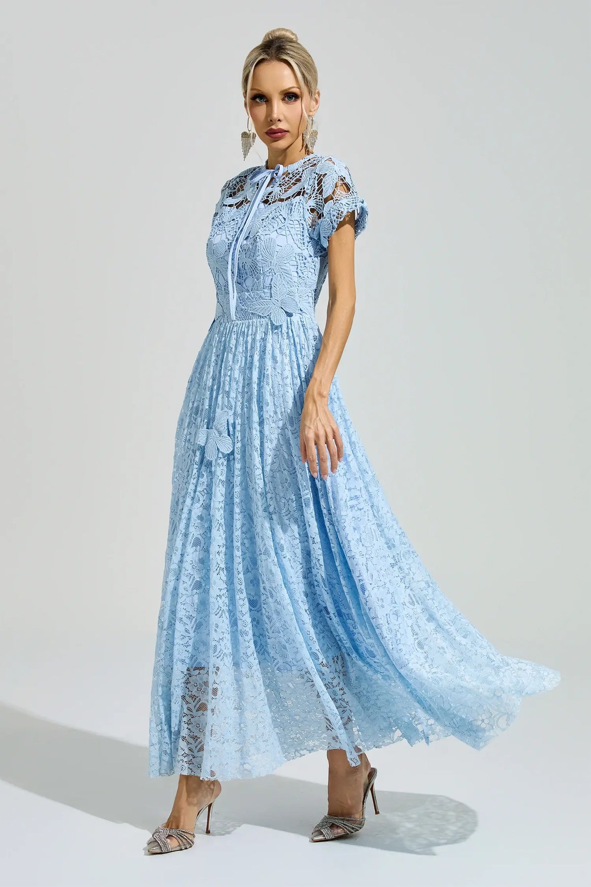 Marlowe Blue Lace Floral Maxi Dress