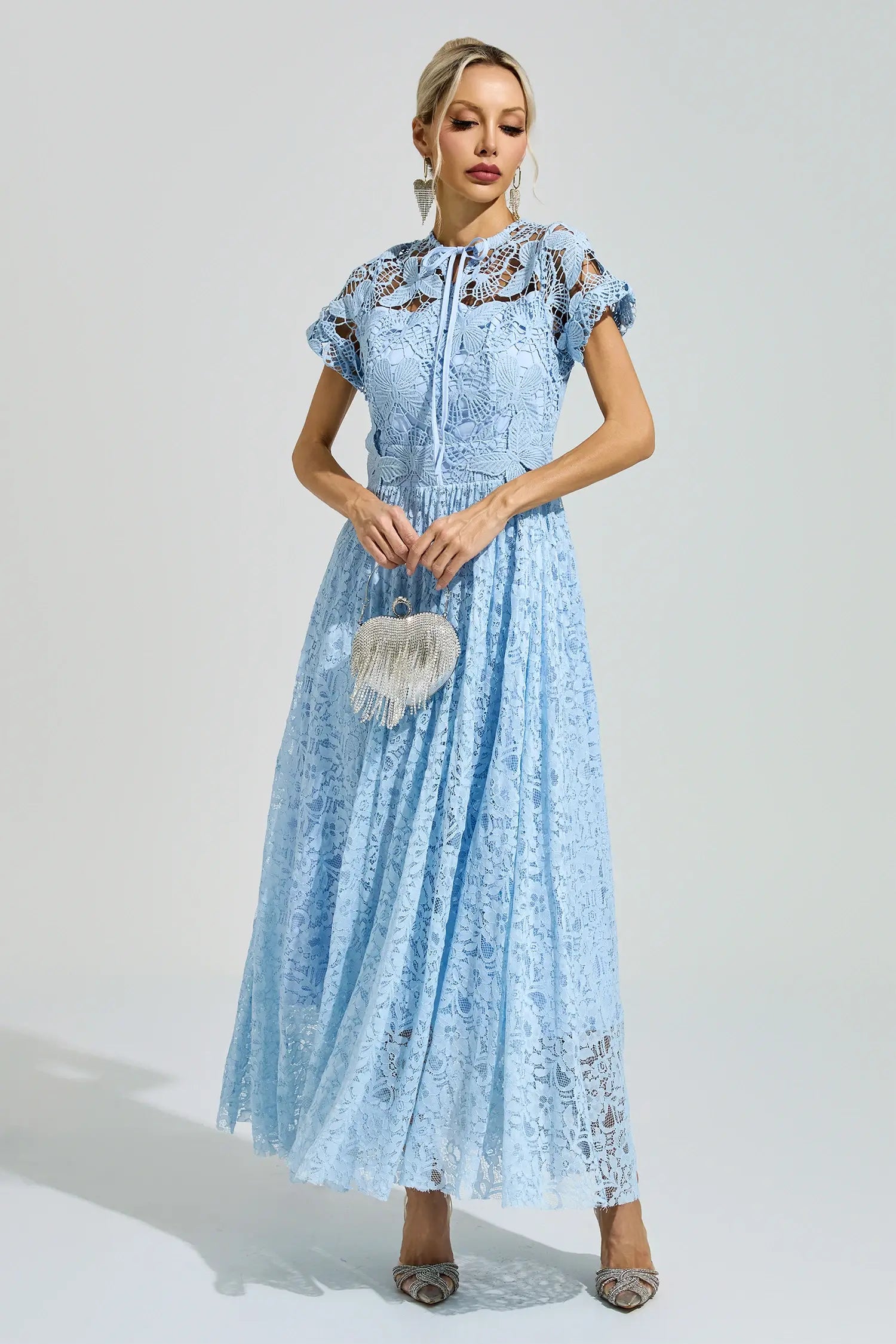 Marlowe Blue Lace Floral Maxi Dress