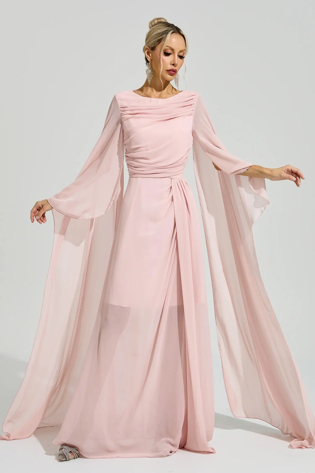 Dahlia Pink Cape Sleeve Maxi Dress