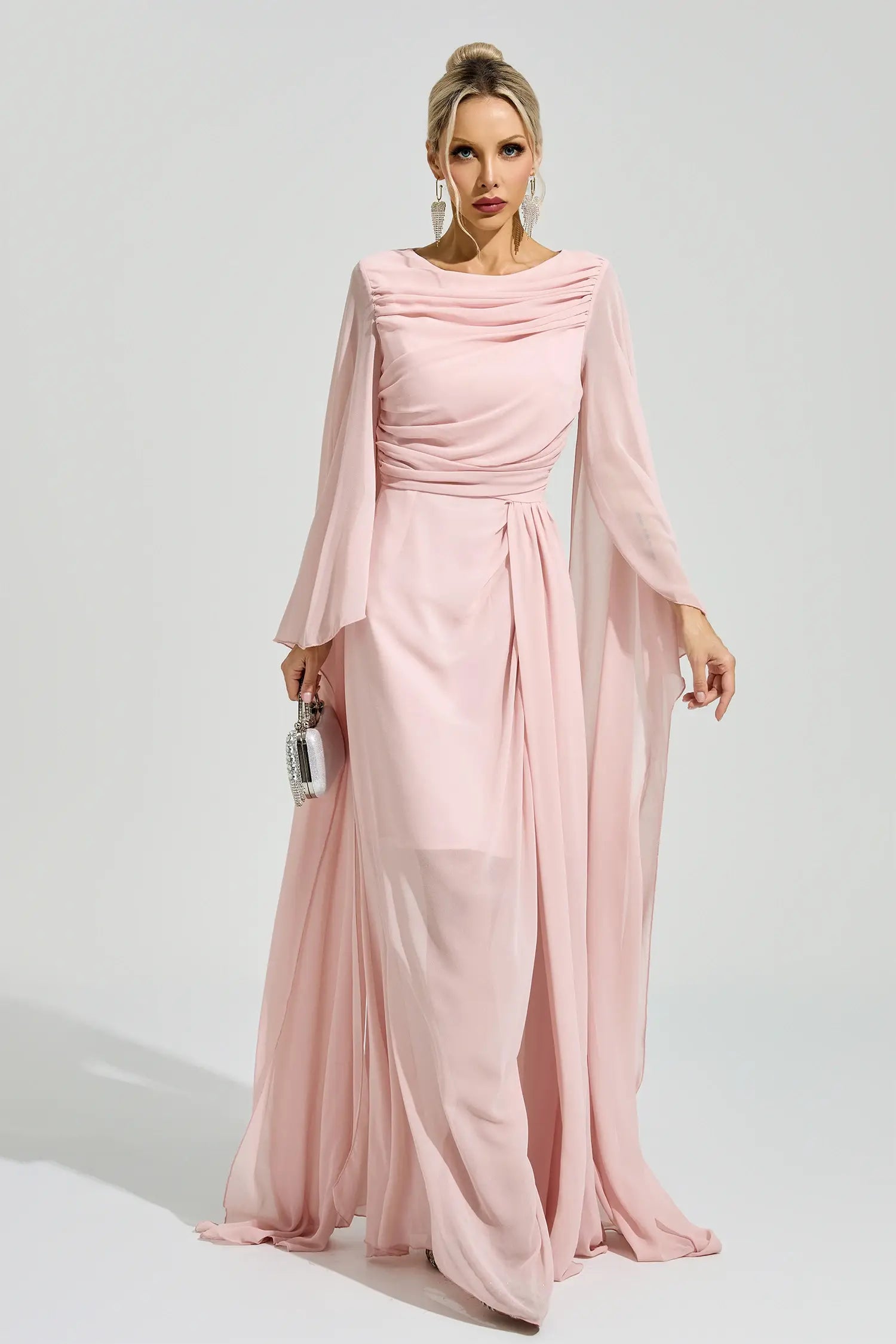 Dahlia Pink Cape Sleeve Maxi Dress