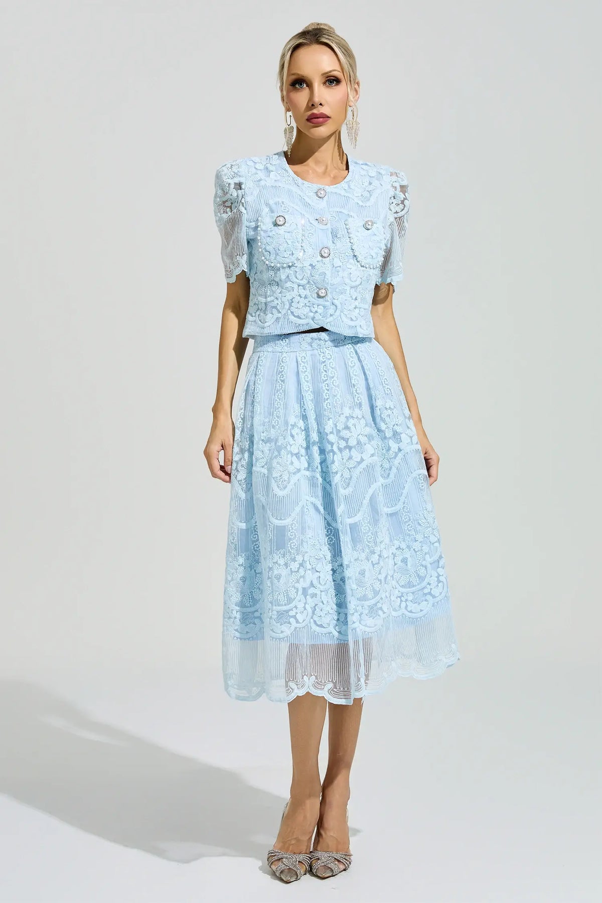 Theresa Blue Lace Pearl Set