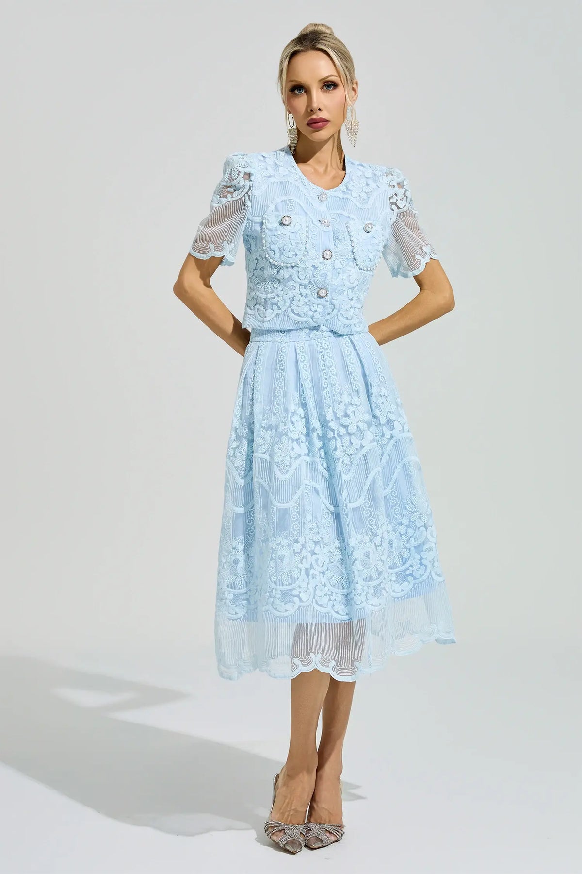 Theresa Blue Lace Pearl Set