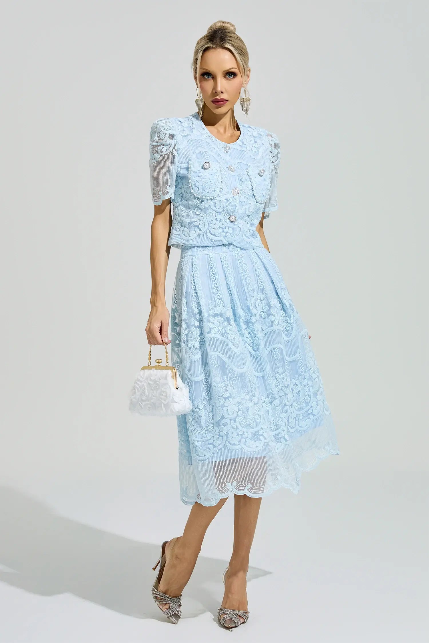 Theresa Blue Lace Pearl Set