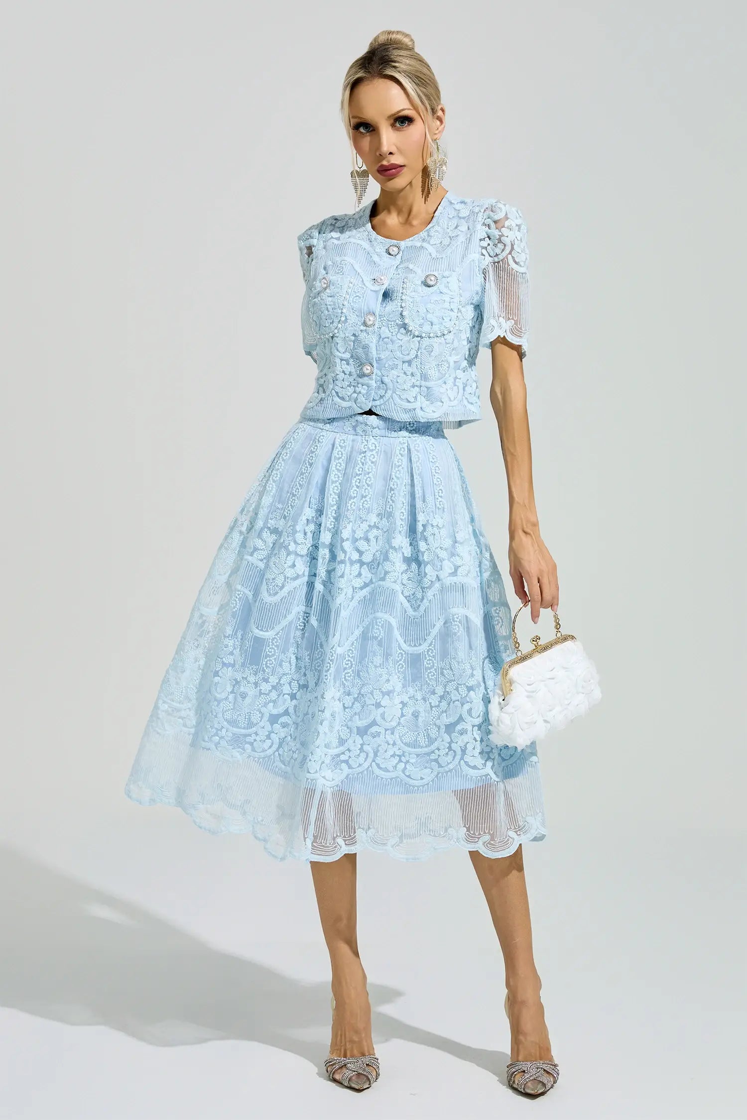 Theresa Blue Lace Pearl Set