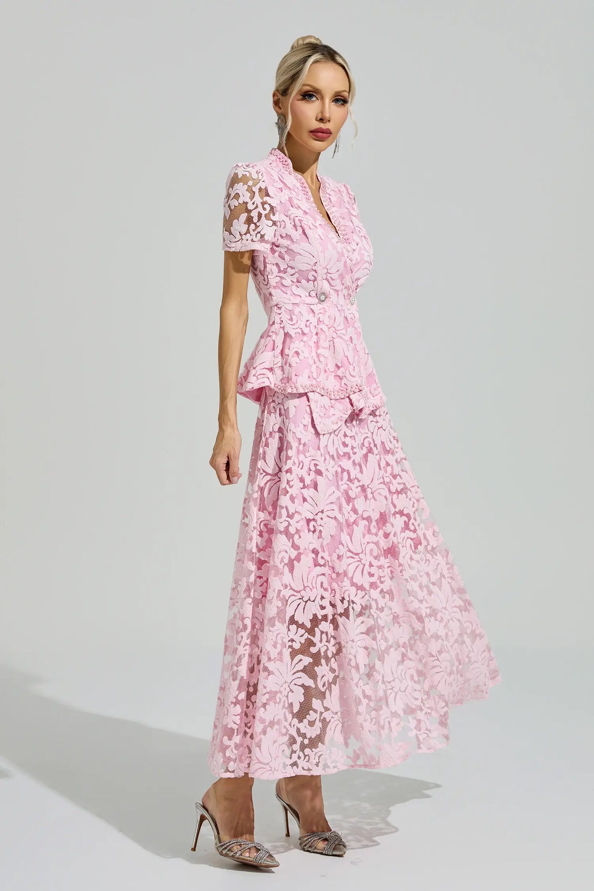 Acacia Pink Embroidered Lace Set