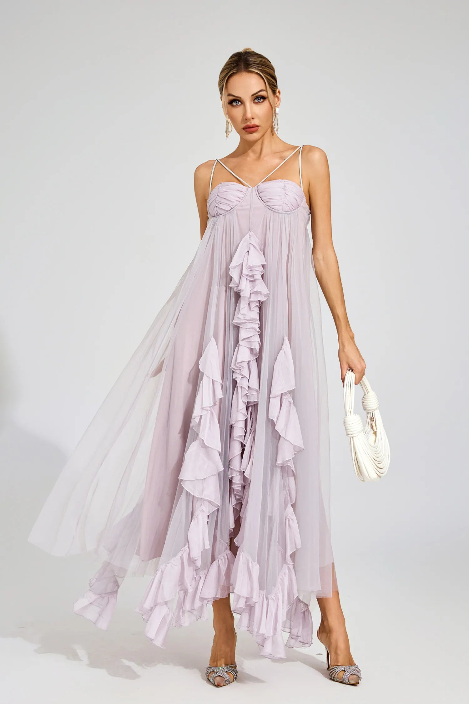 Nyssa Purple Slit Mesh Maxi Dress