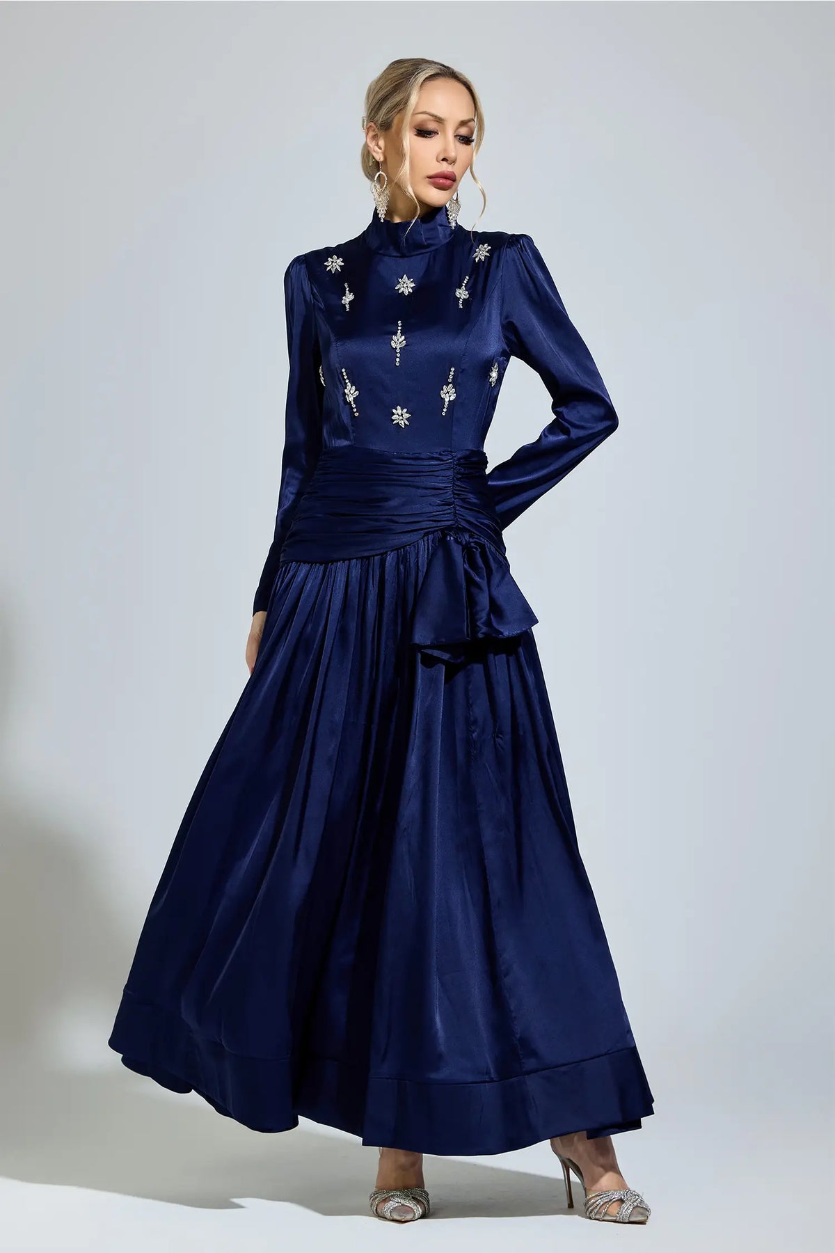 Millie Blue Diamond Long Sleeve Maxi Dress