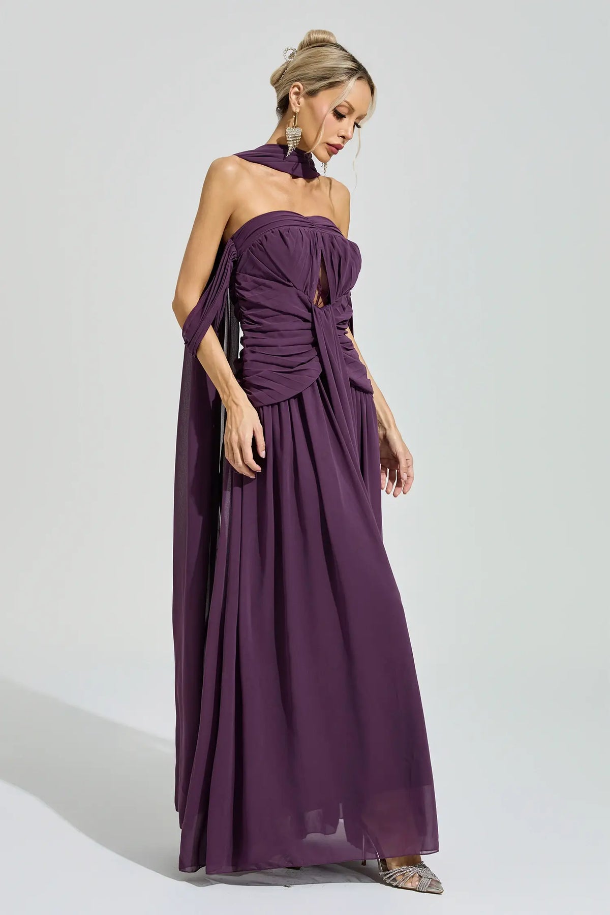 Alyssa Purple Halter Neck Maxi Dress