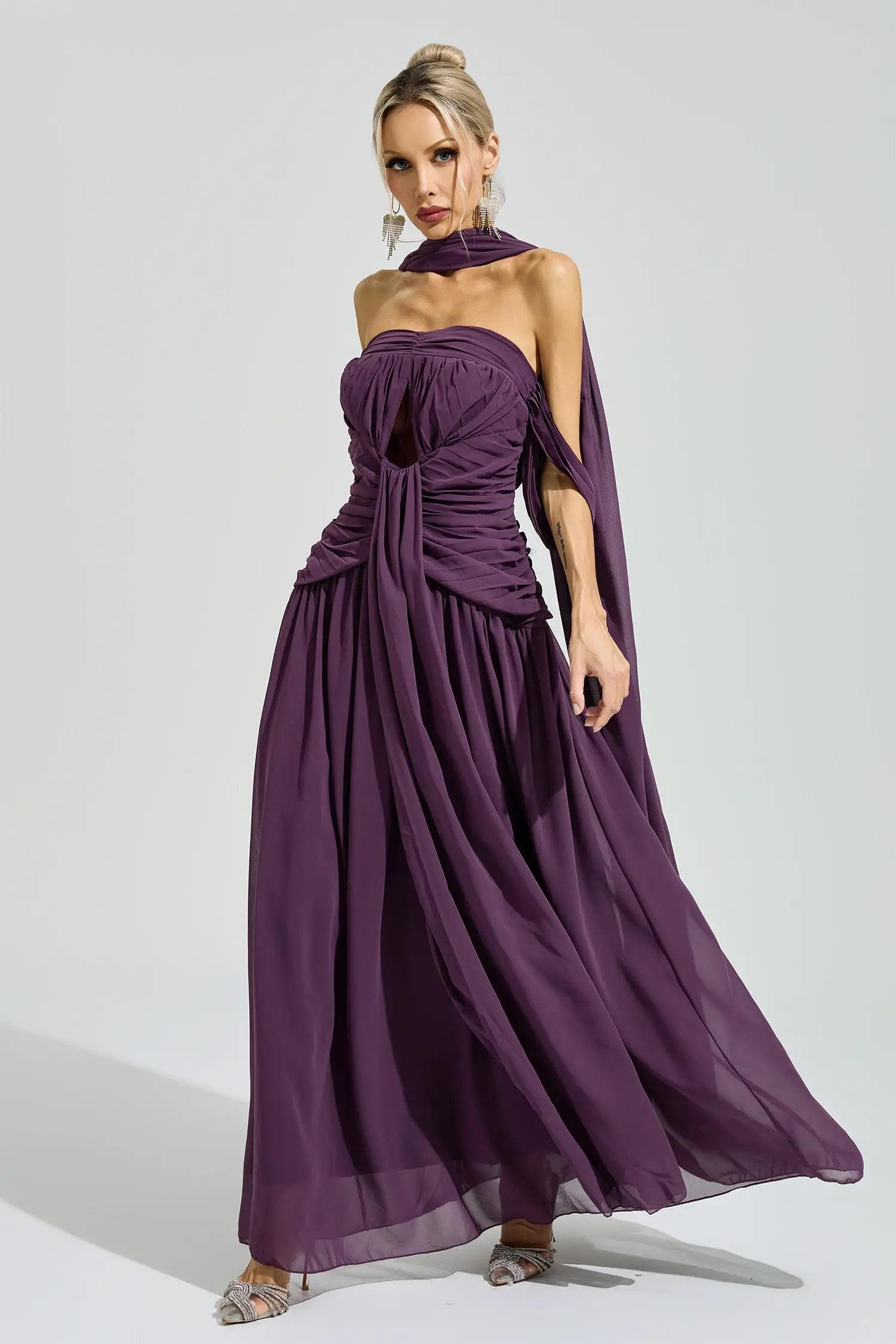 Alyssa Purple Halter Neck Maxi Dress
